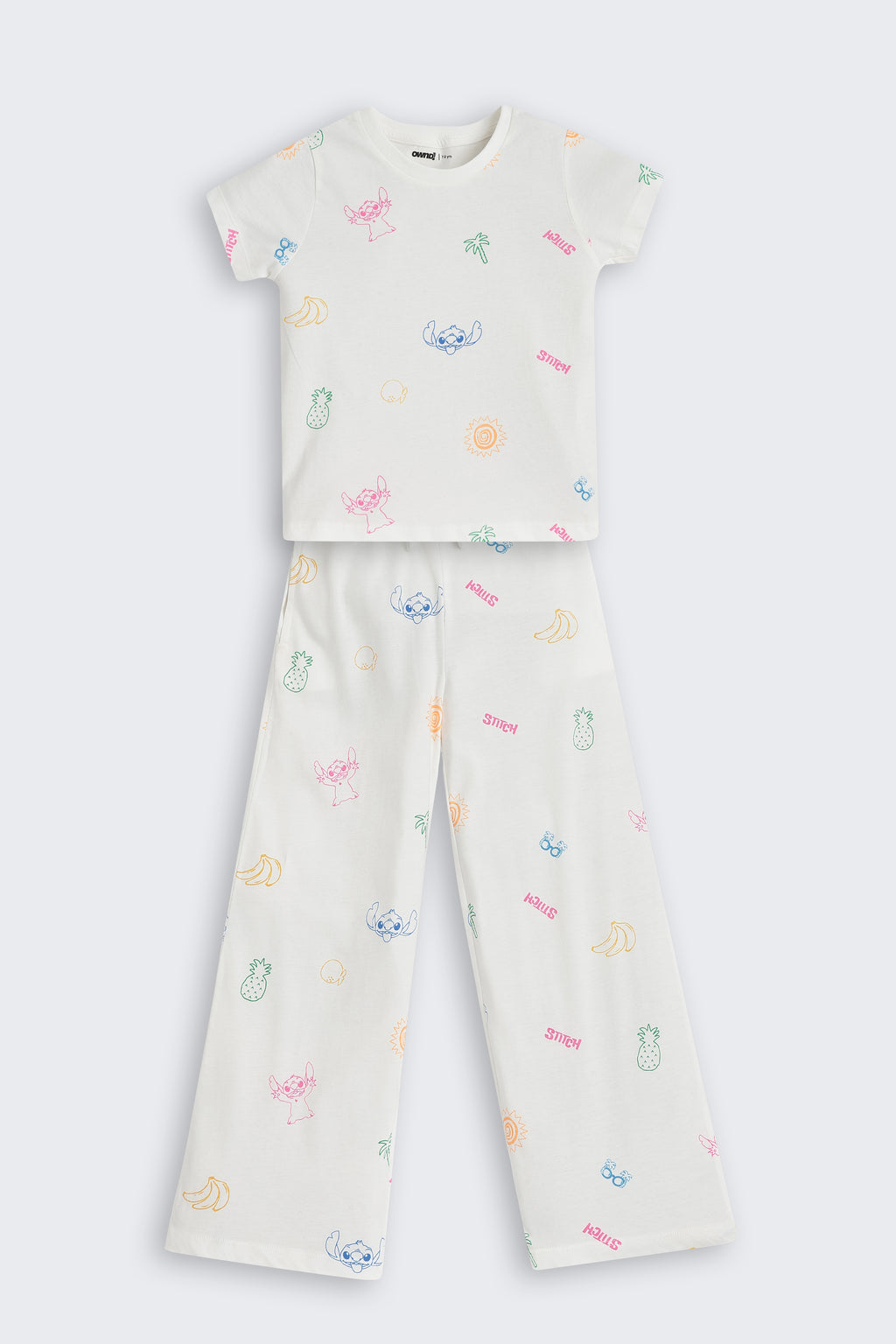 Off White Graphic Printed Regular Fit Night Suit for Girls - Image 2
