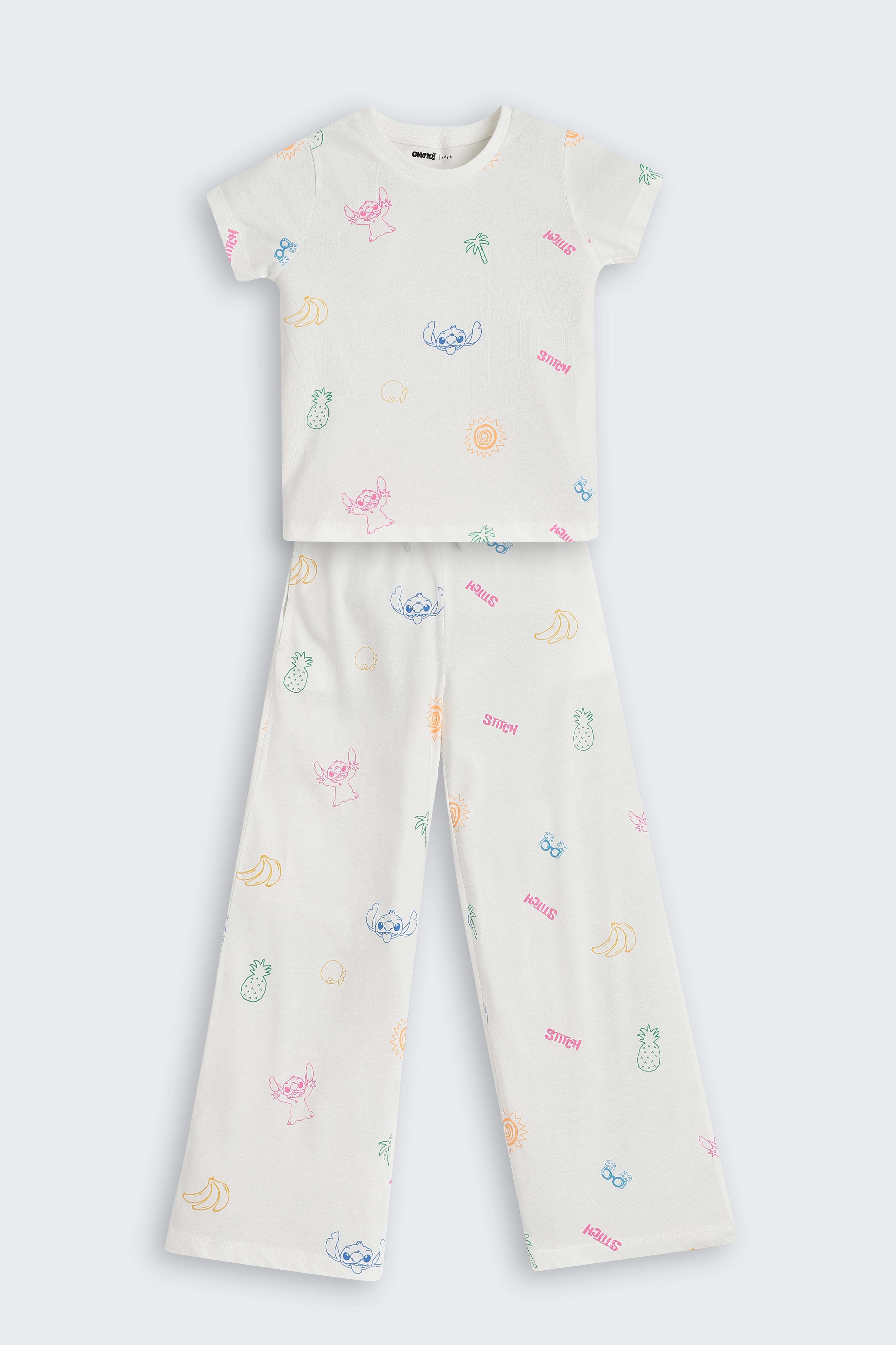 Off White Graphic Printed Regular Fit Night Suit for Girls - Image 2