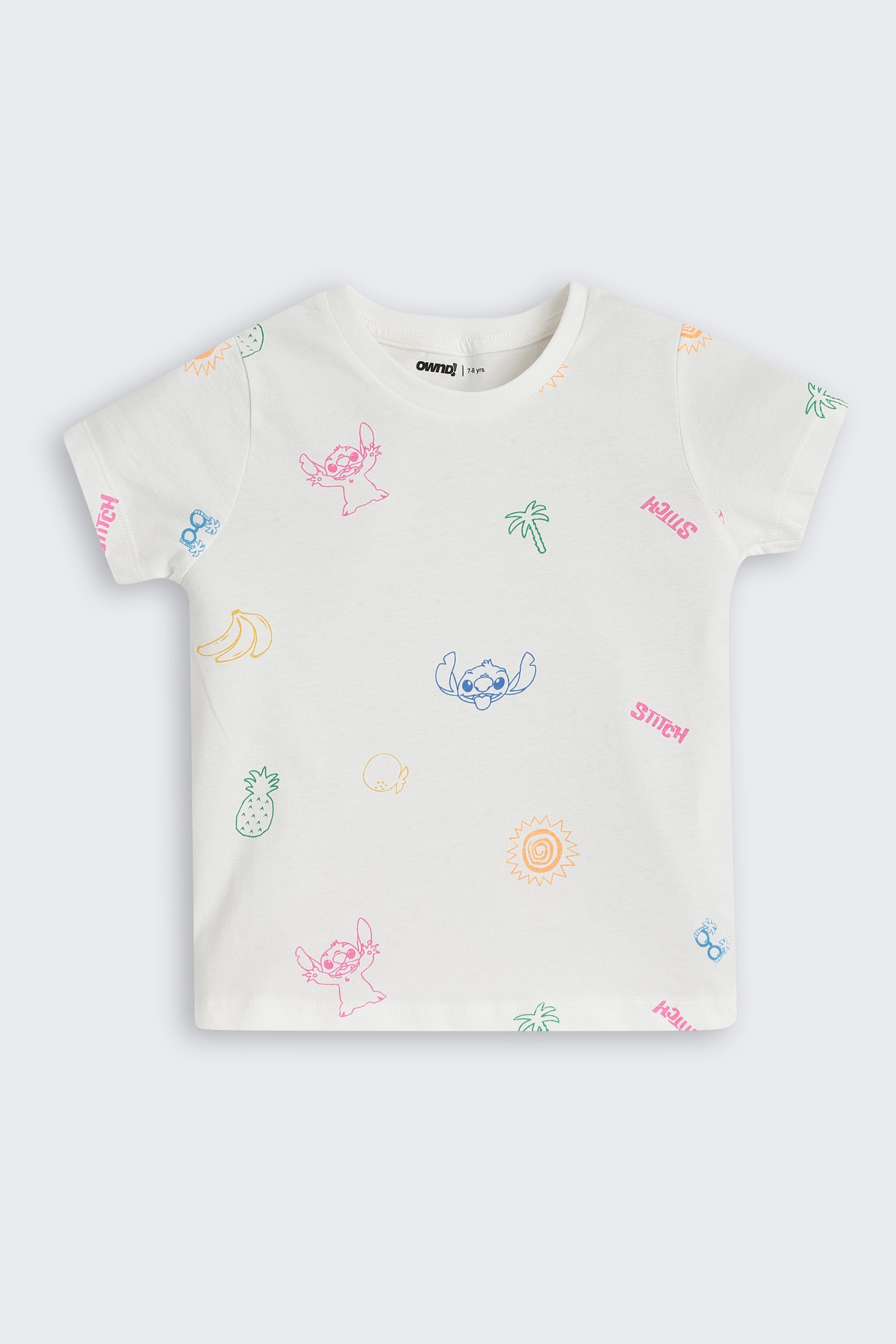 Off White Graphic Printed Regular Fit Night Suit for Girls - Image 3