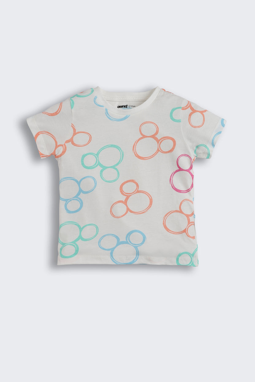 White Micky Mouse Printed Regular Fit Night Suits for Girls - Image 3