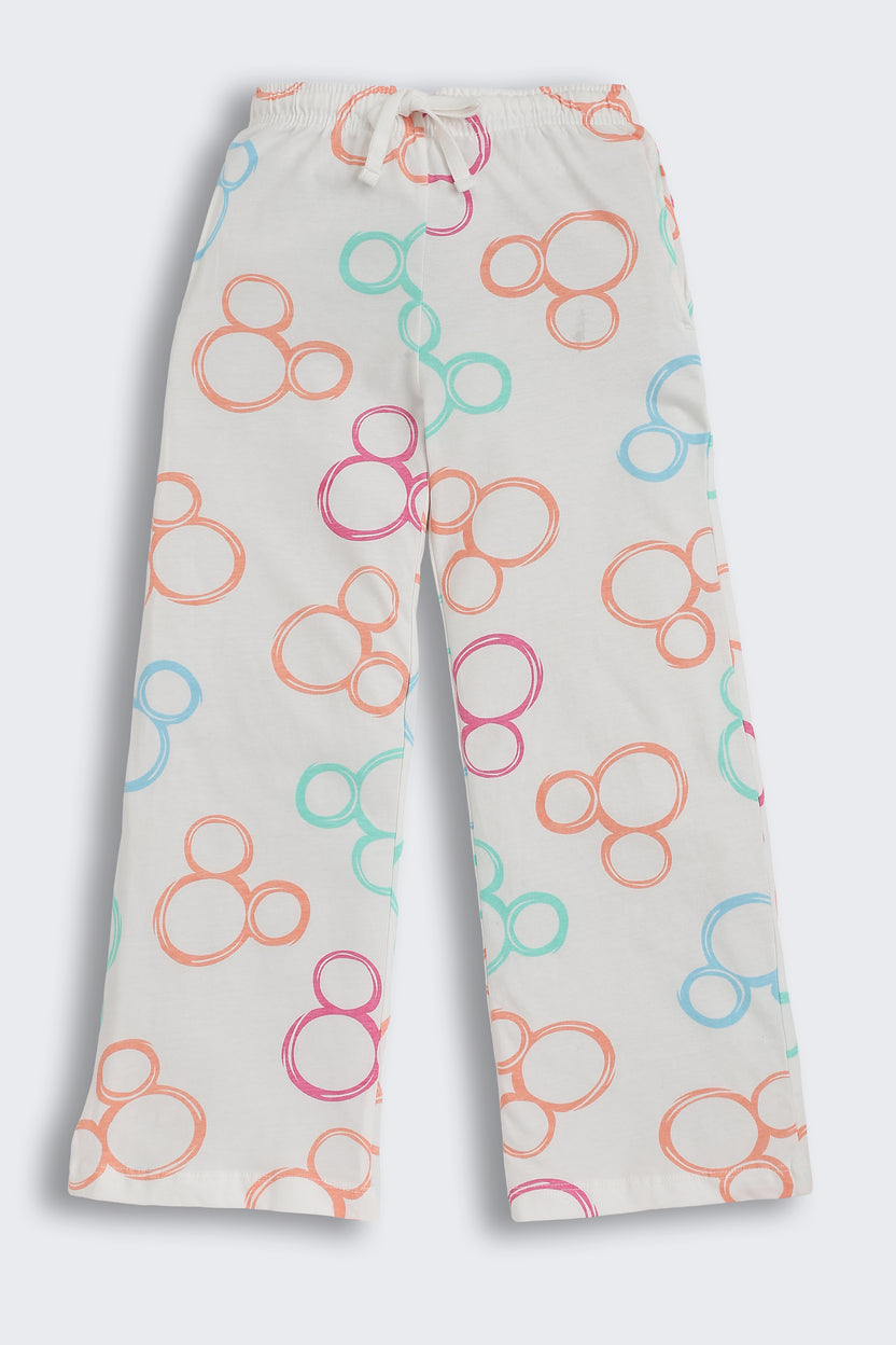White Micky Mouse Printed Regular Fit Night Suits for Girls - Image 4
