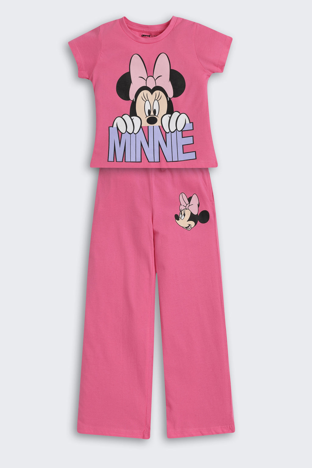 Pink Minnie Mouse Graphic Printed Regular Fit Night Suit for Girls - Image 2