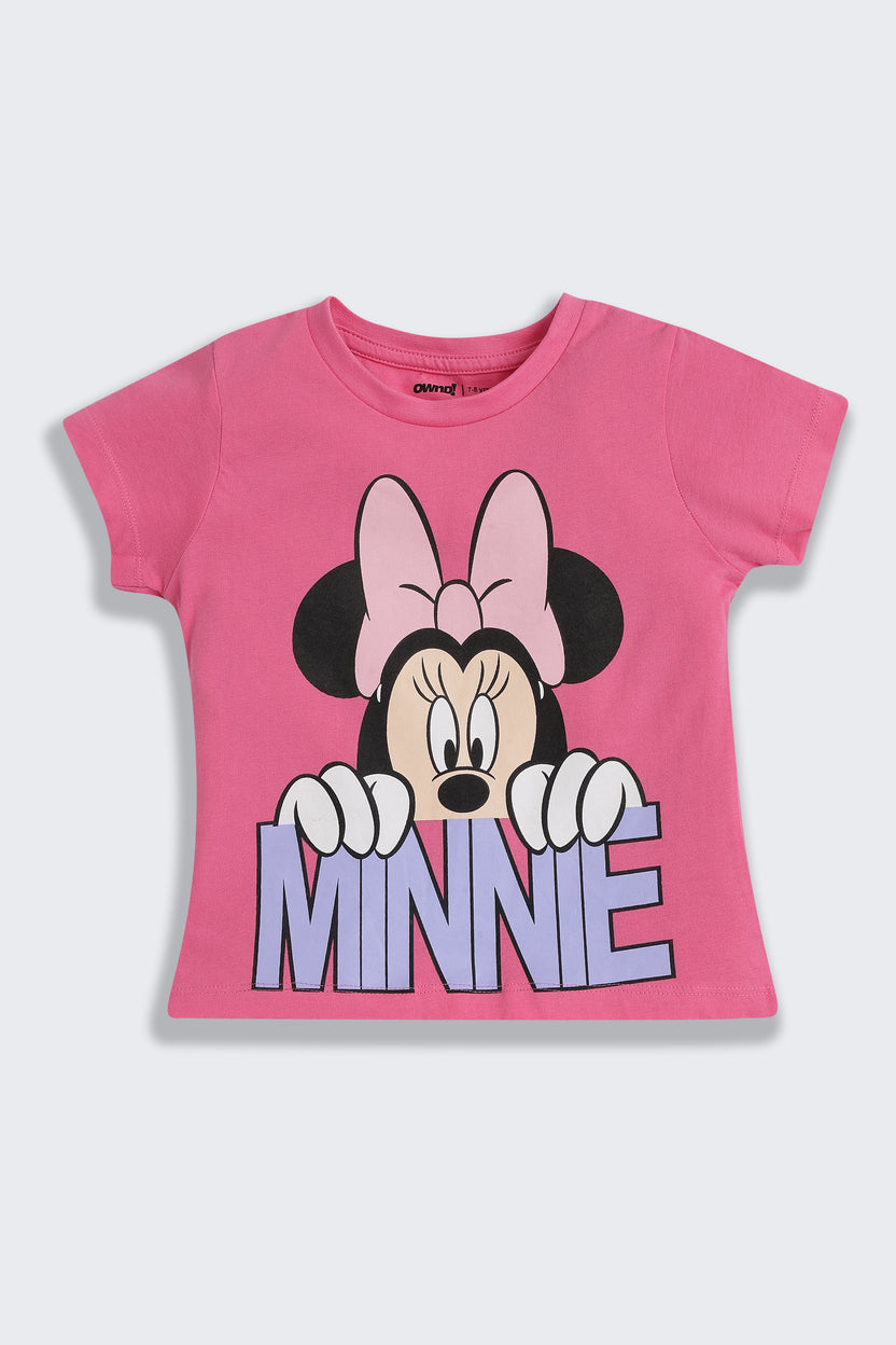 Pink Minnie Mouse Graphic Printed Regular Fit Night Suit for Girls - Image 3