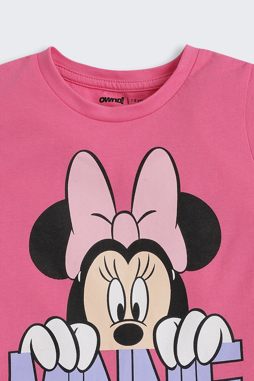 Pink Minnie Mouse Graphic Printed Regular Fit Night Suit for Girls - Image 6