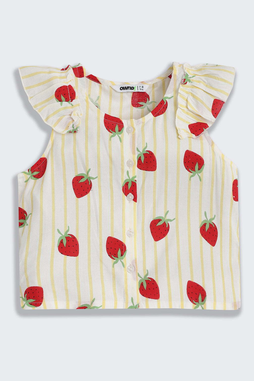 Yellow Strawberry Printed Regular Fit Co-ord Set for Girls - Image 3