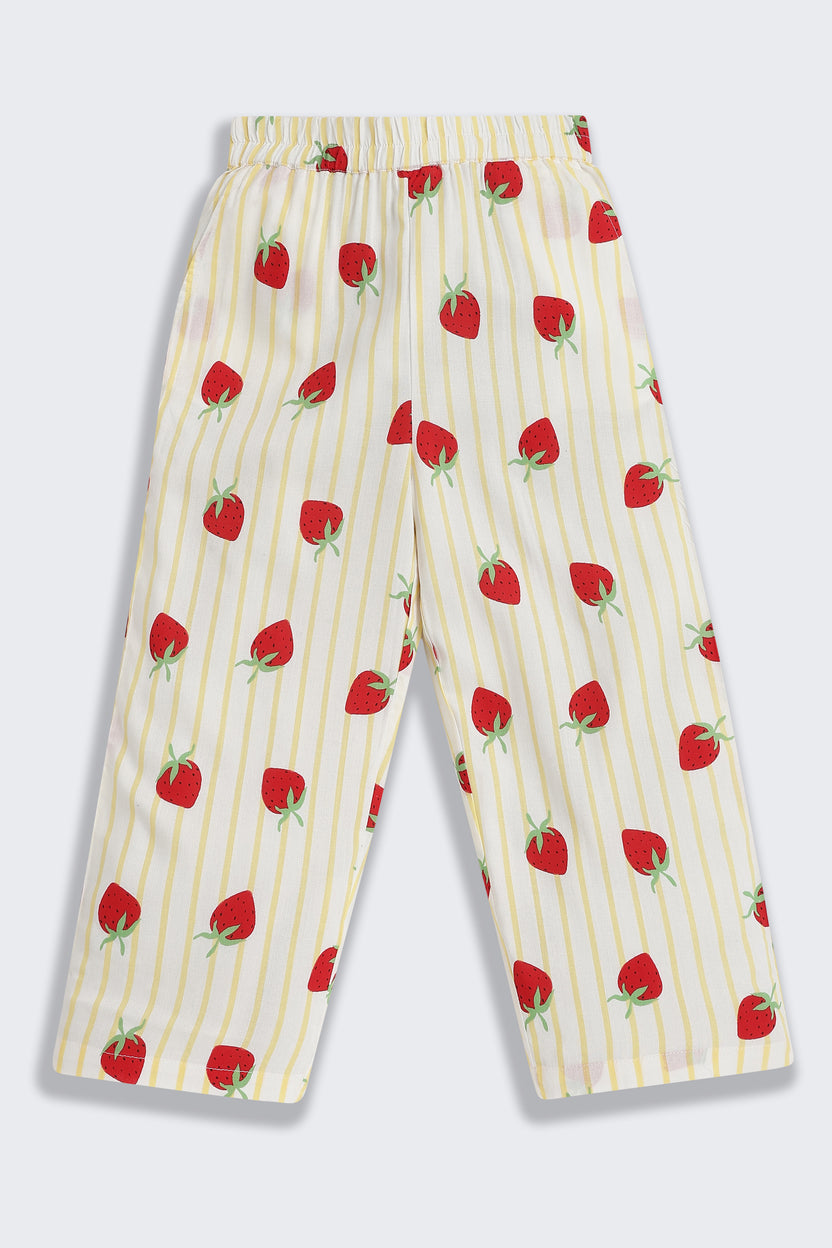 Yellow Strawberry Printed Regular Fit Co-ord Set for Girls - Image 5