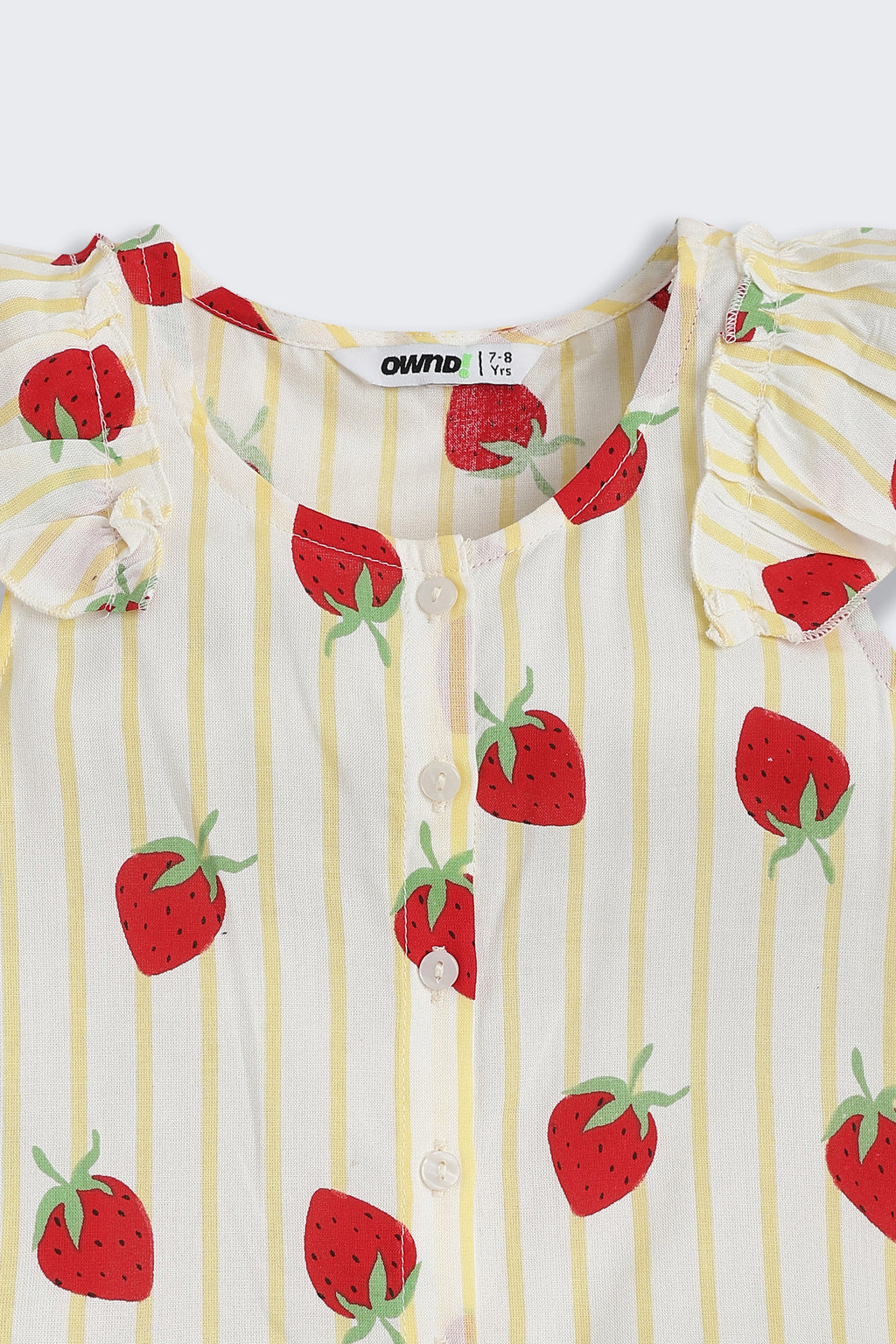 Yellow Strawberry Printed Regular Fit Co-ord Set for Girls - Image 6