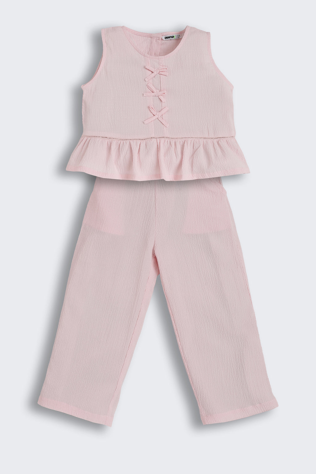 Pink Solid Regular Fit Co-ord Set for Girls - Image 2