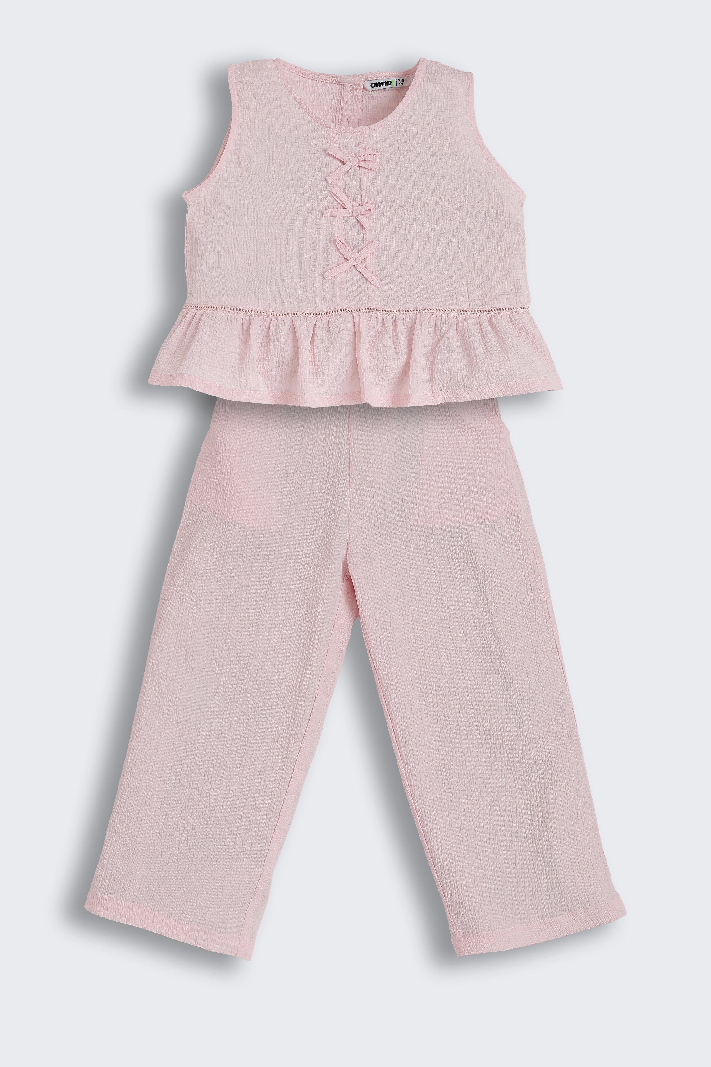 Pink Solid Regular Fit Co-ord Set for Girls - Image 2