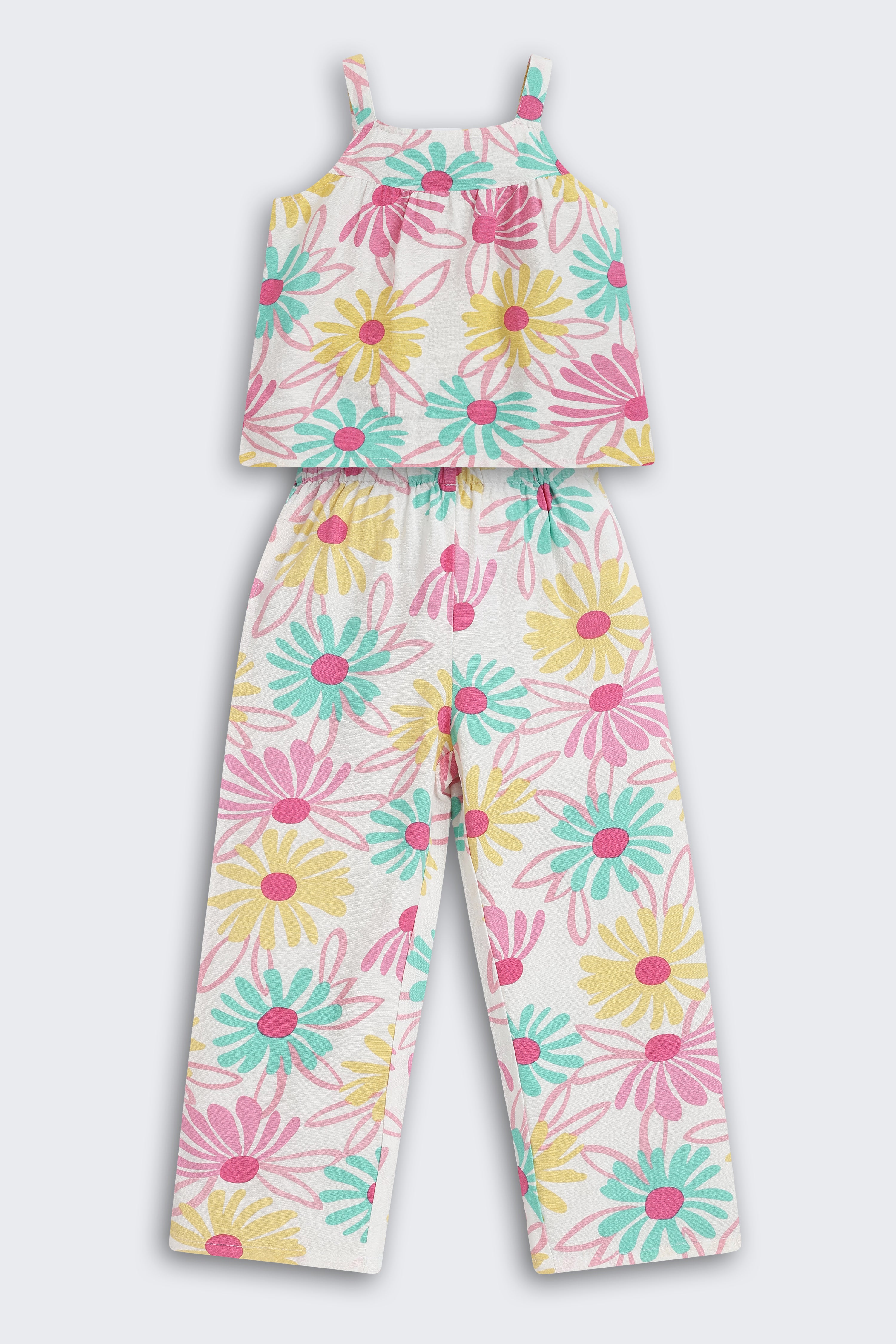 Multi-coloured Floral All - Over Printed Regular Fit Co-ord Set for Girls - Image 2