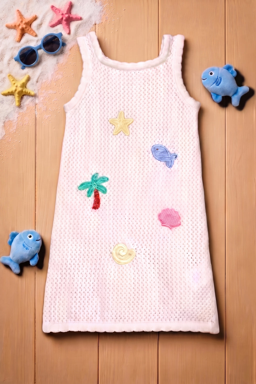 Off White Sef Life Self Design Regular Fit Dress for Infant Girls - Image 1