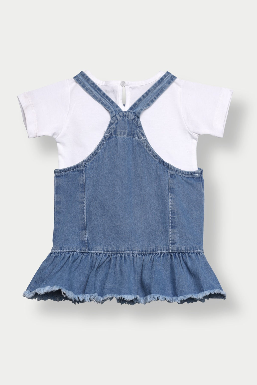 Blue Fish Printed Regular Fit Dungaree with T-Shirt for Infant Girls - Image 2