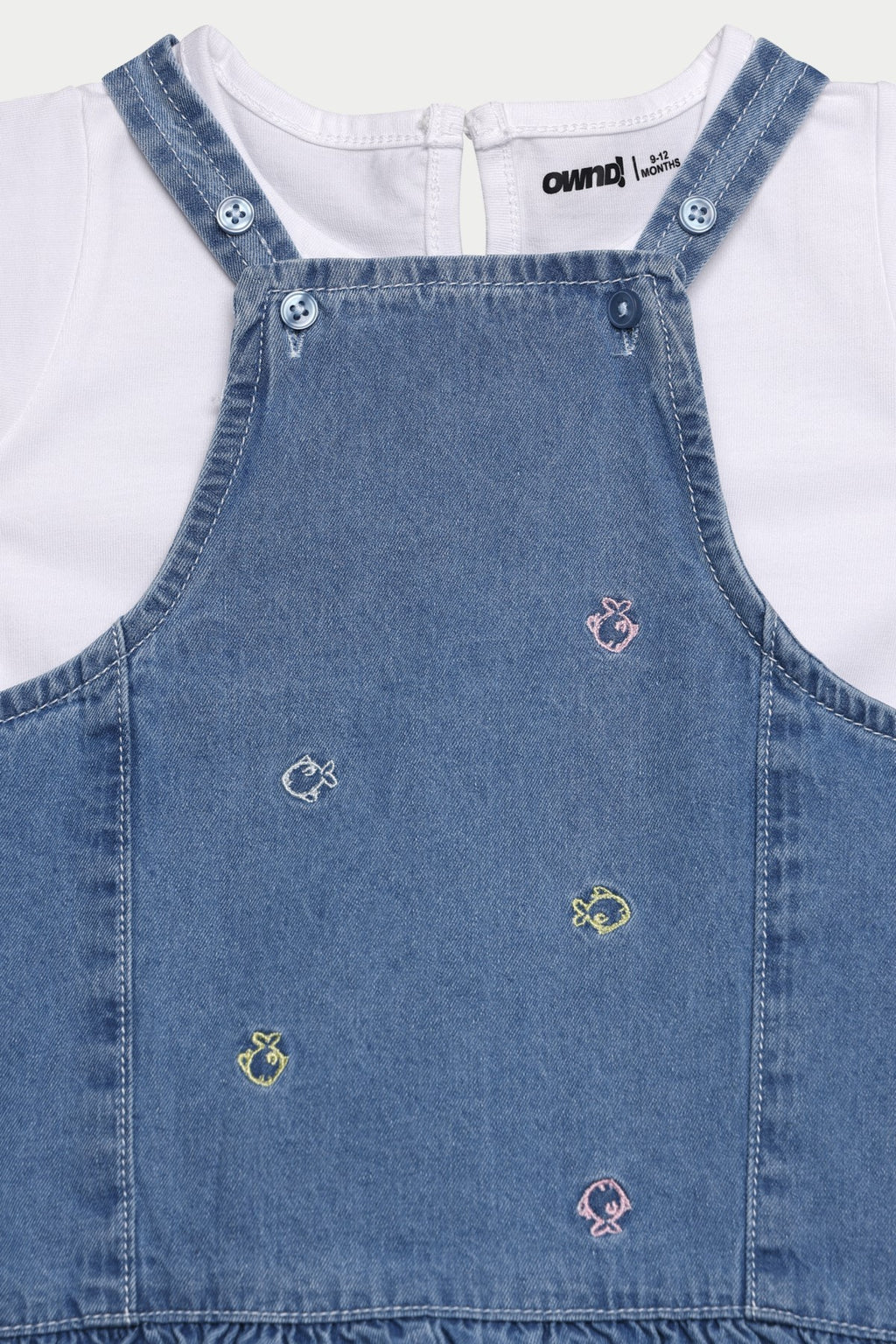 Blue Fish Printed Regular Fit Dungaree with T-Shirt for Infant Girls - Image 3