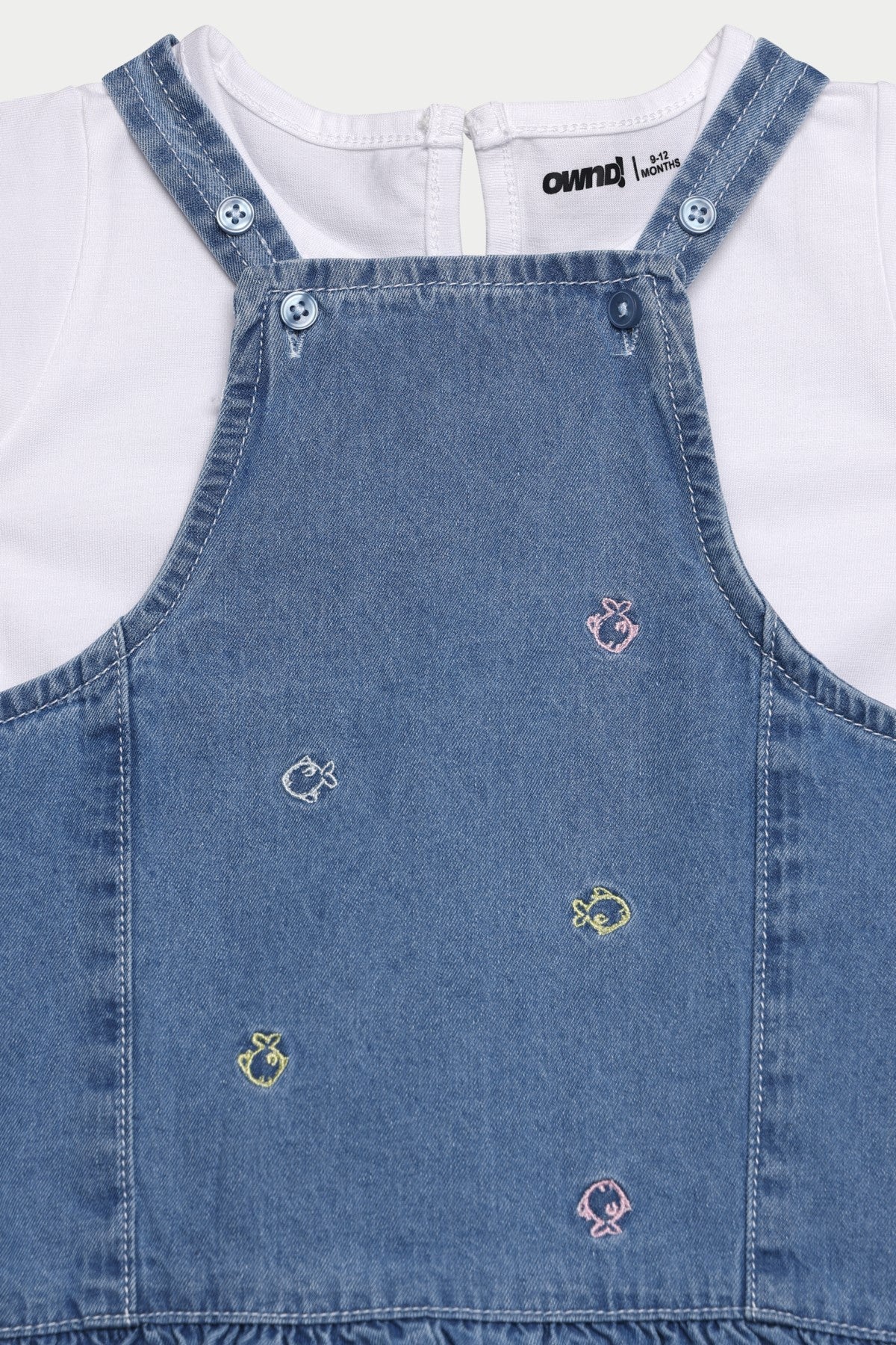 Blue Fish Printed Regular Fit Dungaree with T-Shirt for Infant Girls - Image 3