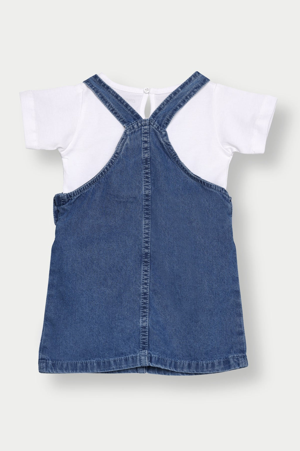 Navy Embroidered Regular Fit Dungarees With T-Shirt for Infant Girls - Image 3