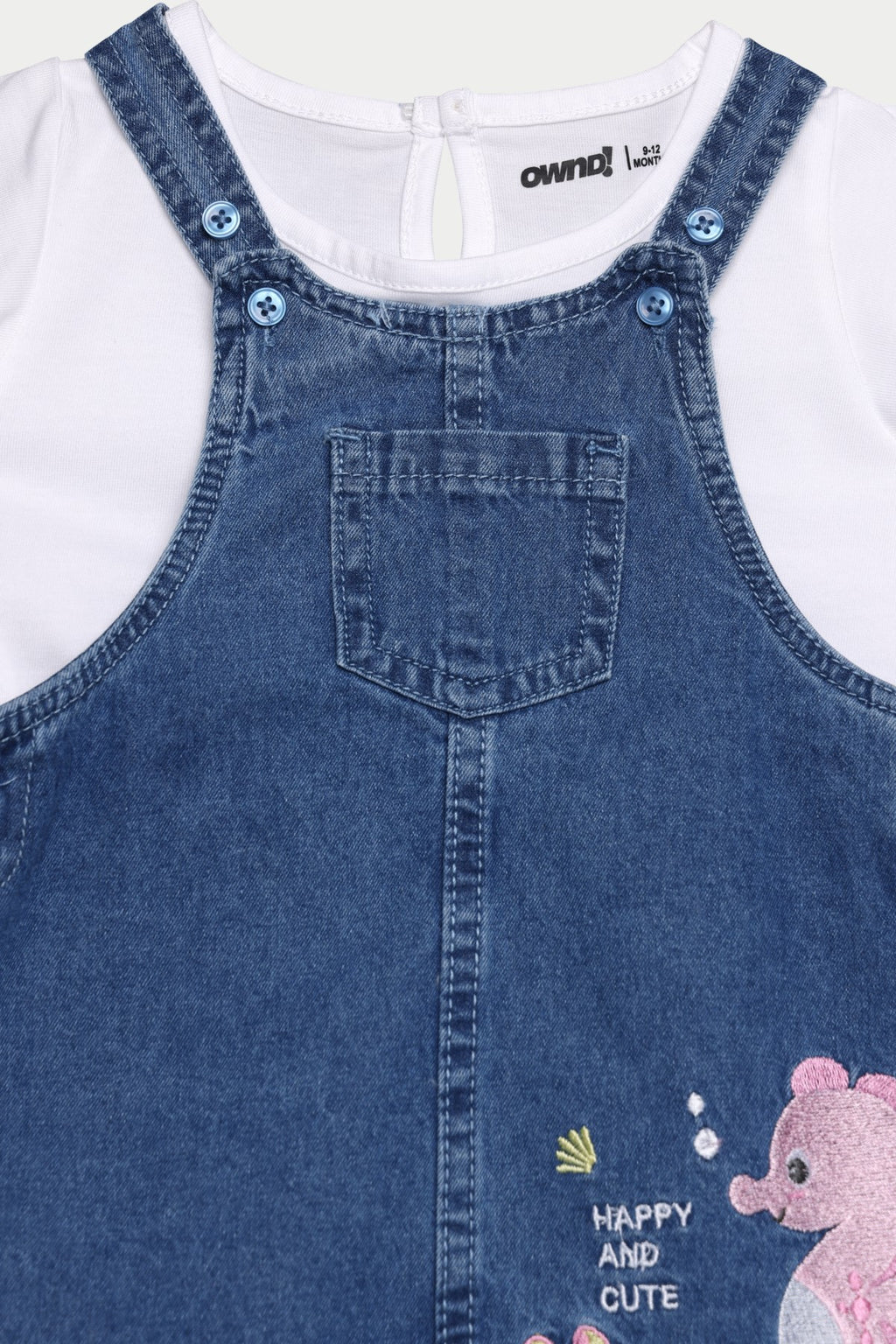 Navy Embroidered Regular Fit Dungarees With T-Shirt for Infant Girls - Image 4