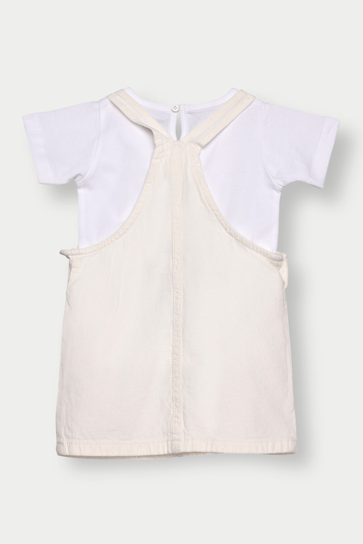 White Embroidered Regular Fit Dungaree with T-Shirt for Infant Girls - Image 3