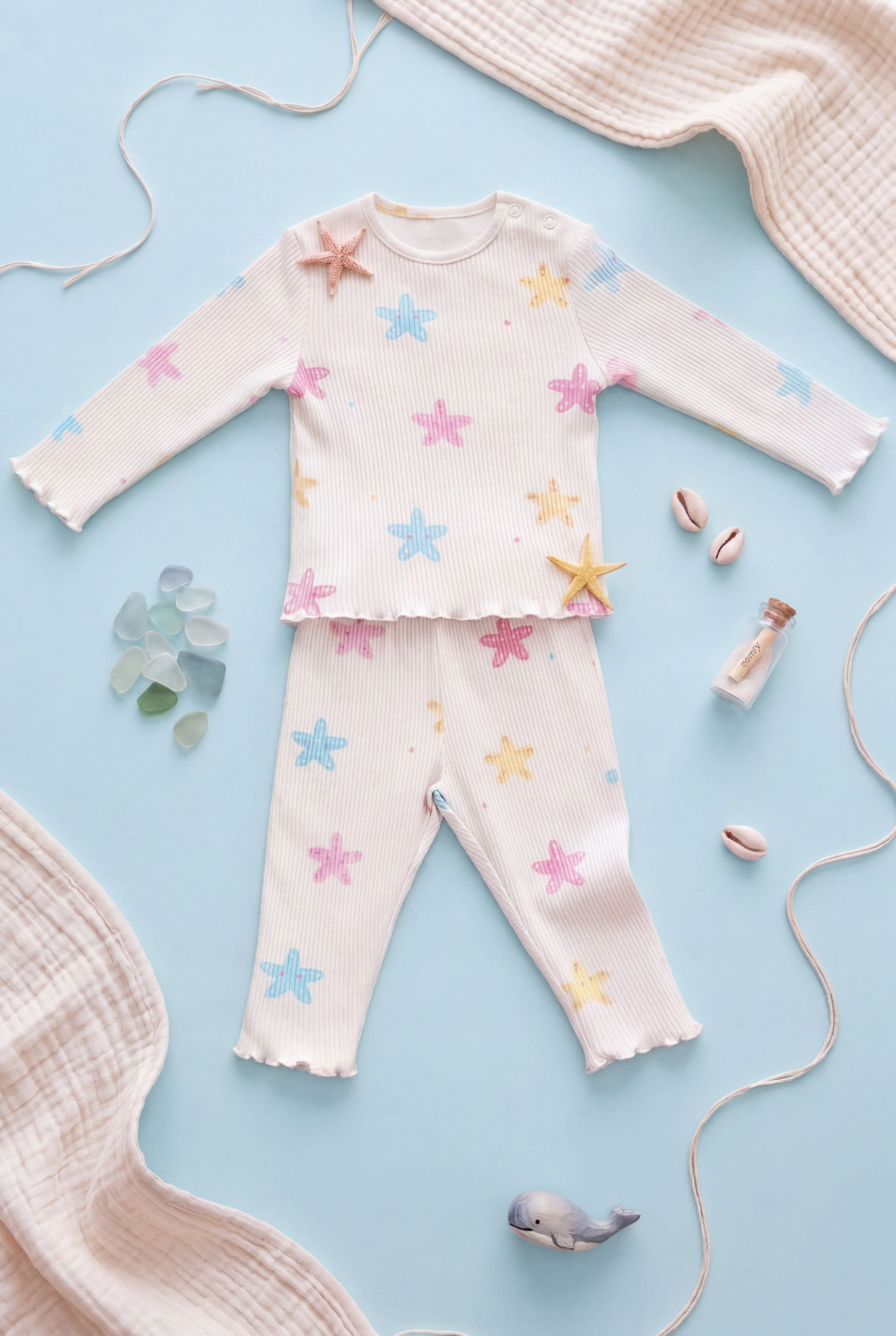 Off White Star Printed Regular Fit Co-ord Set for Infant Girls - Image 1