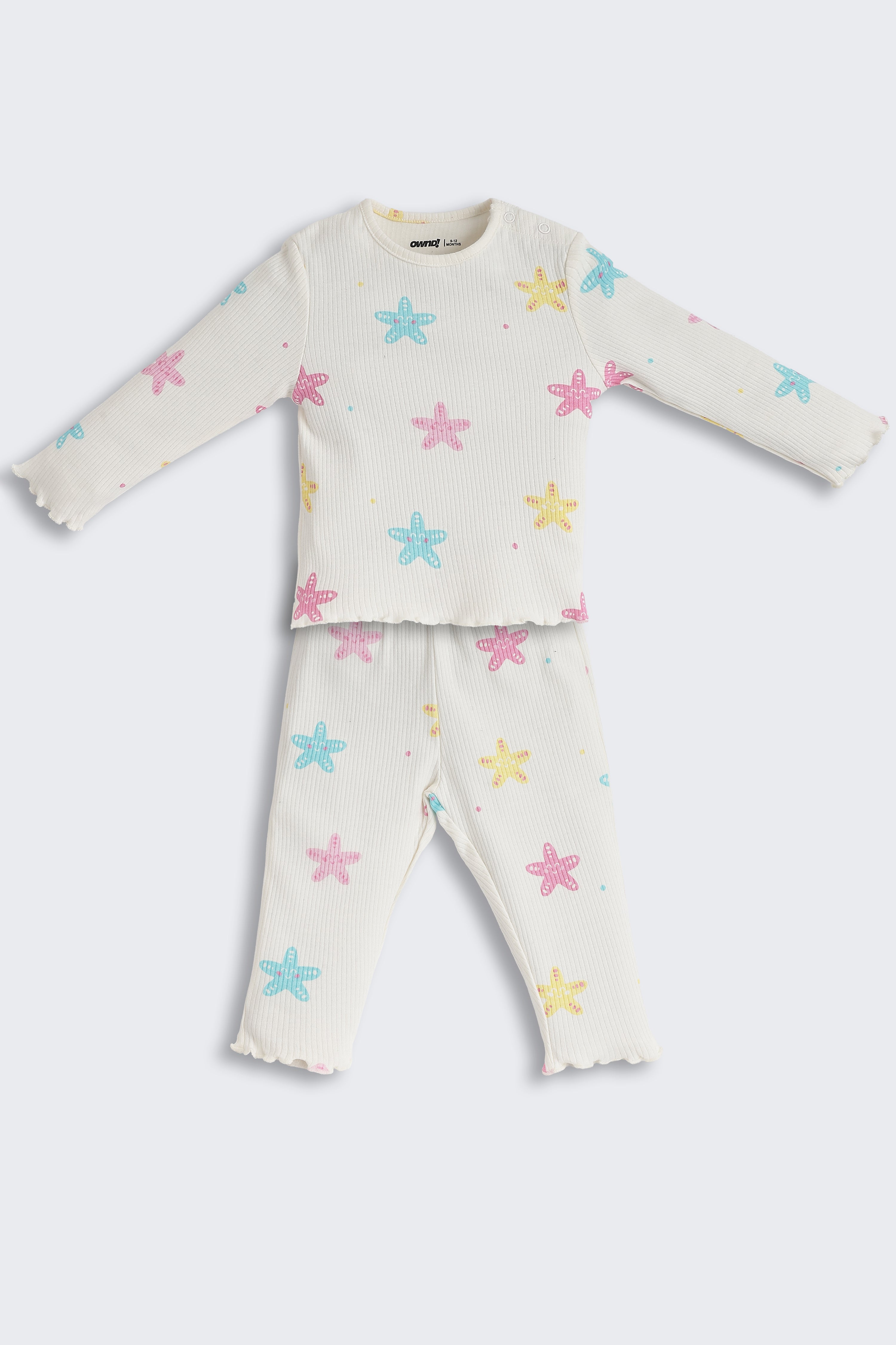 Off White Star Printed Regular Fit Co-ord Set for Infant Girls - Image 2