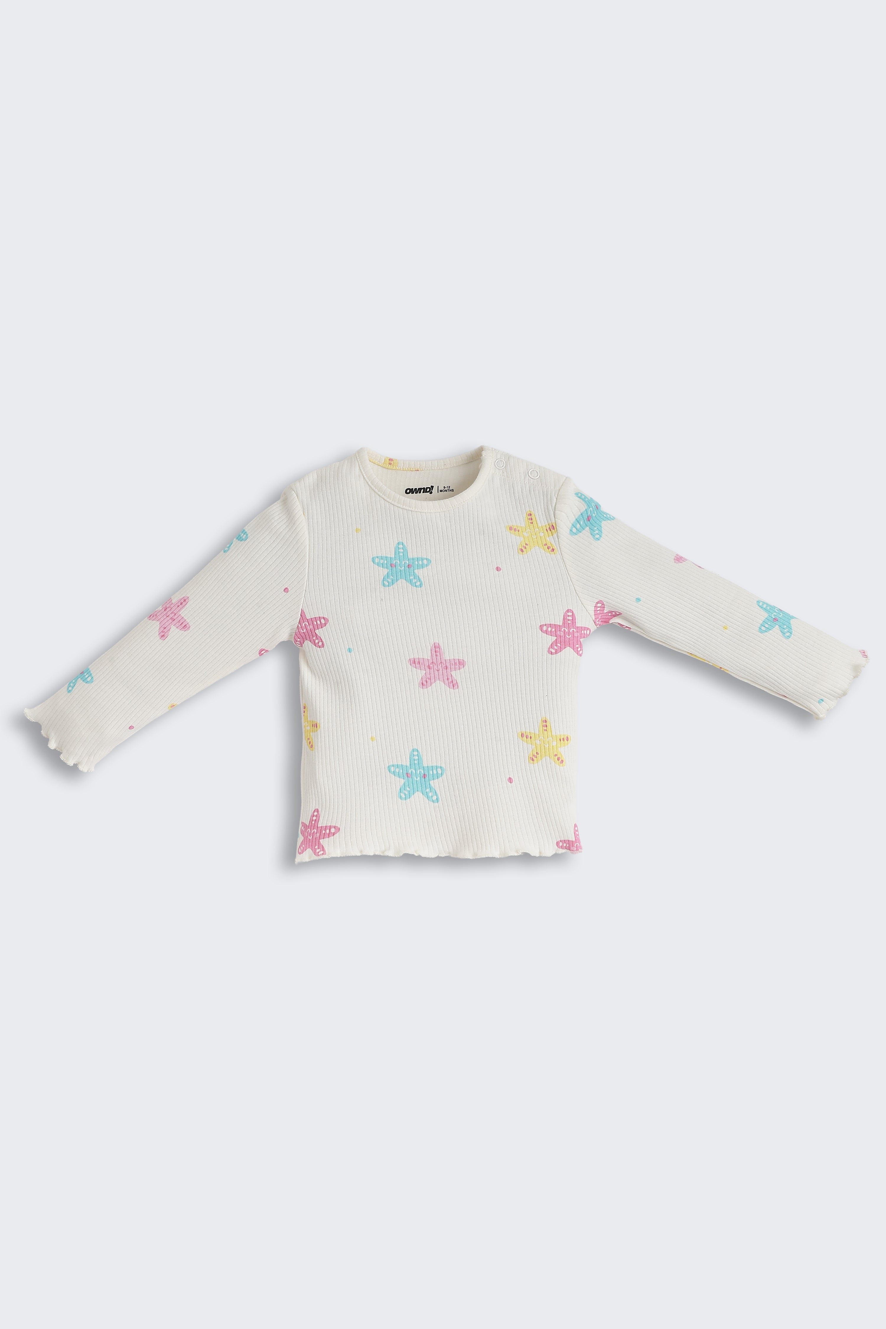Off White Star Printed Regular Fit Co-ord Set for Infant Girls - Image 3