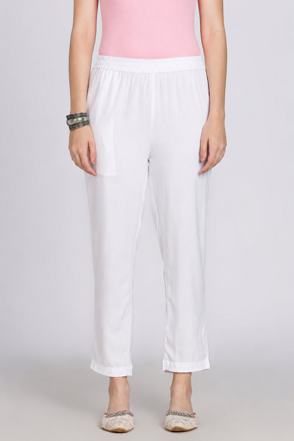 White Solid Rayon Pant for Women - Image 1