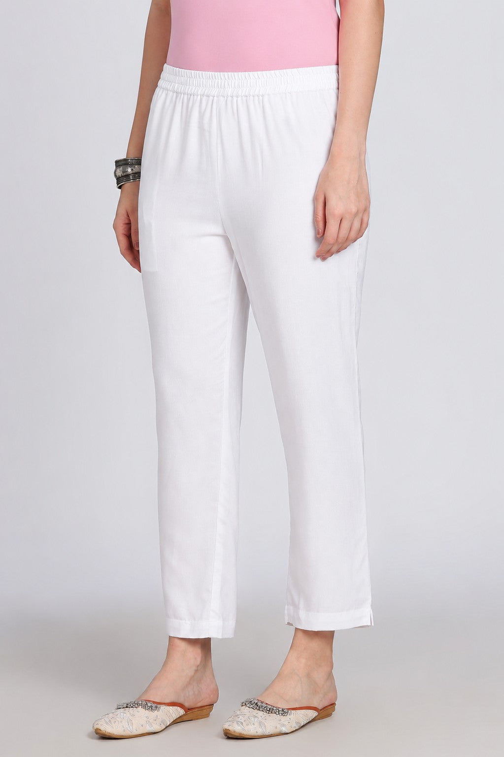 White Solid Rayon Pant for Women - Image 4