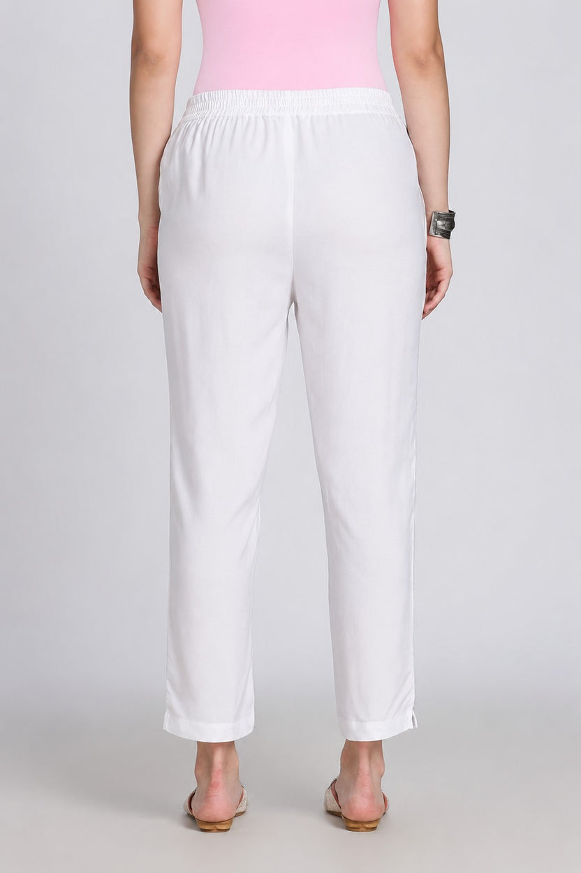 White Solid Rayon Pant for Women - Image 5