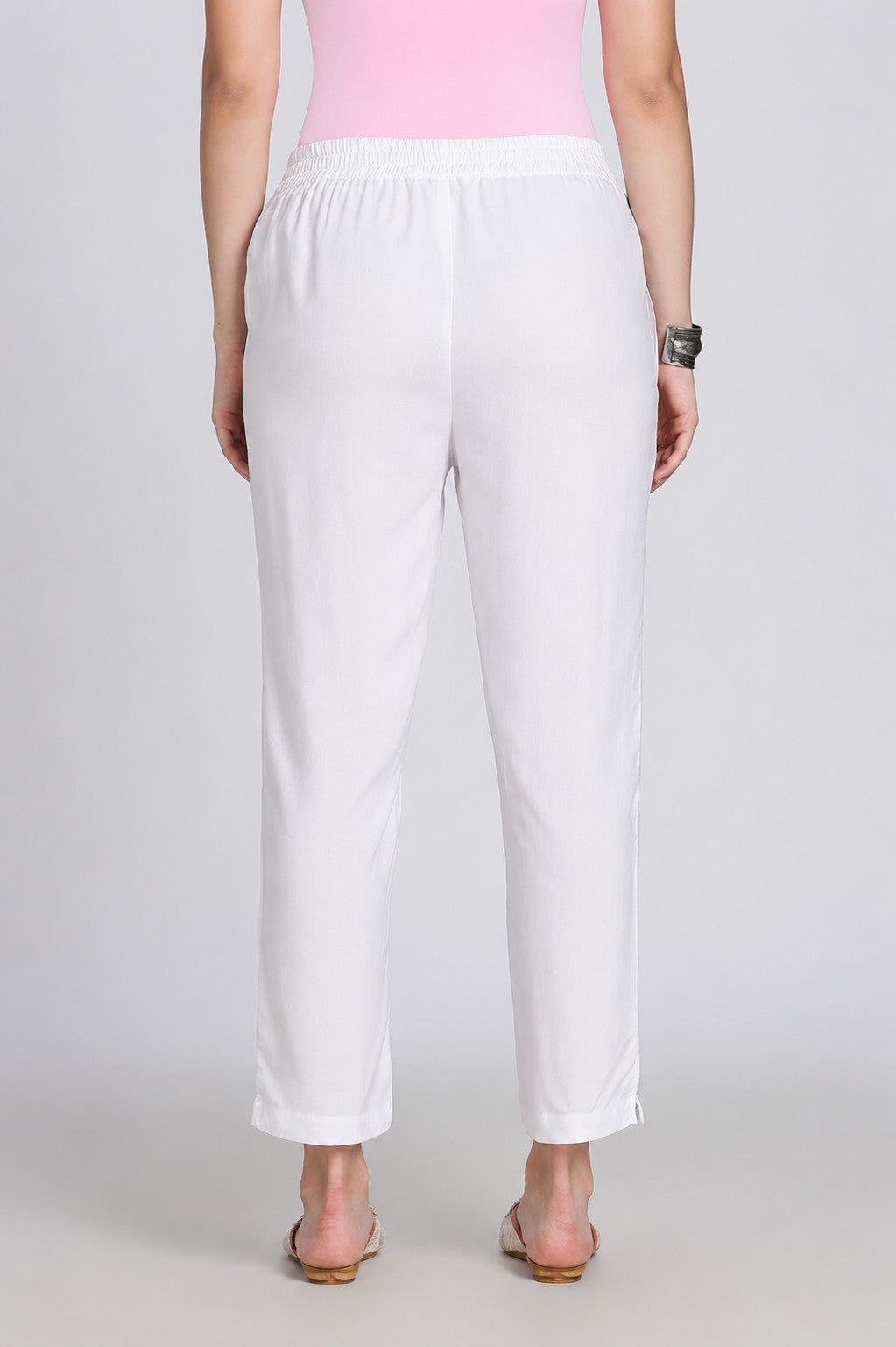 White Solid Rayon Pant for Women - Image 5