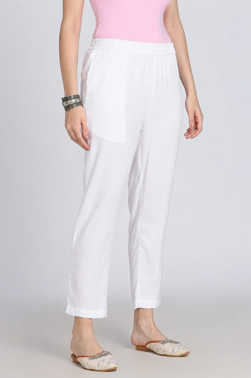 White Solid Rayon Pant for Women - Image 6