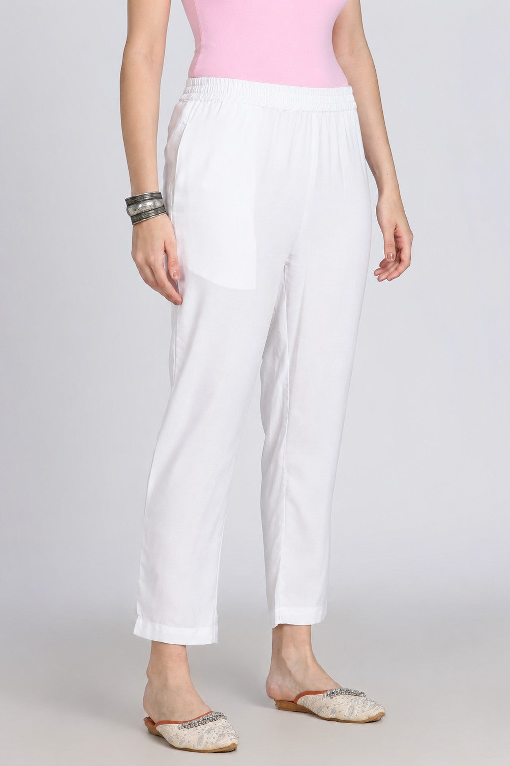 White Solid Rayon Pant for Women - Image 6