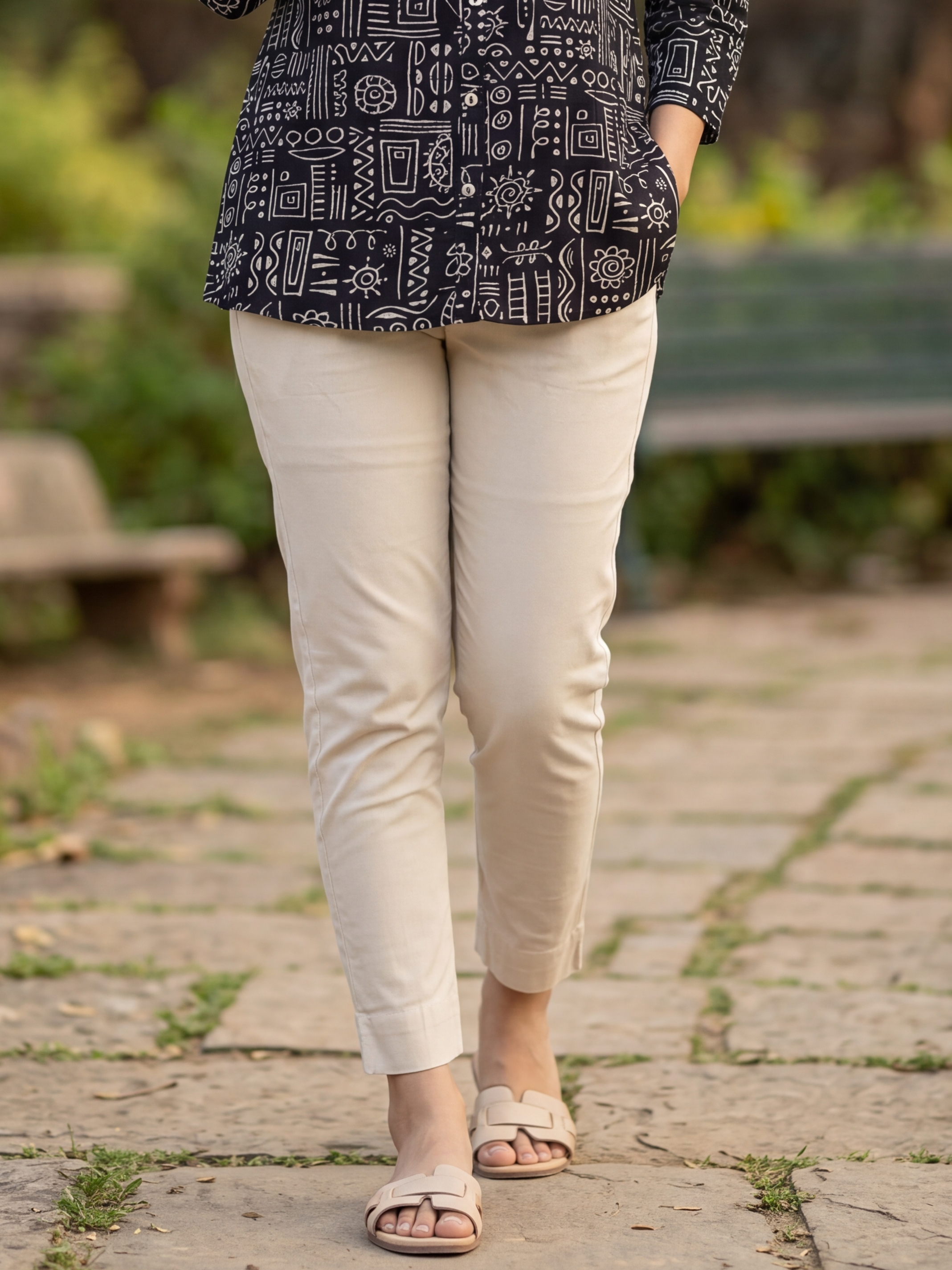 Beige Mid Rise Regular Fit Pant for Women - Image 1