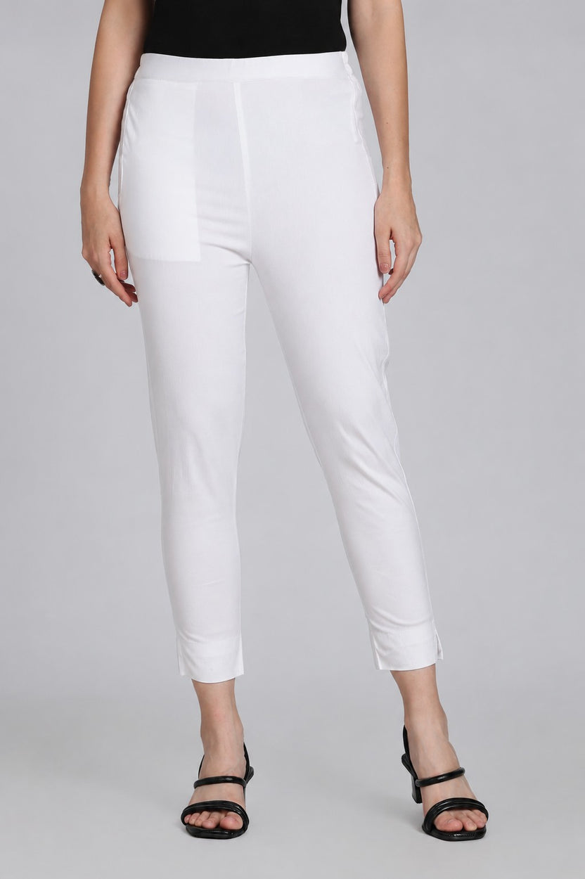 White Solid Slim Fit Pant for Women - Image 2