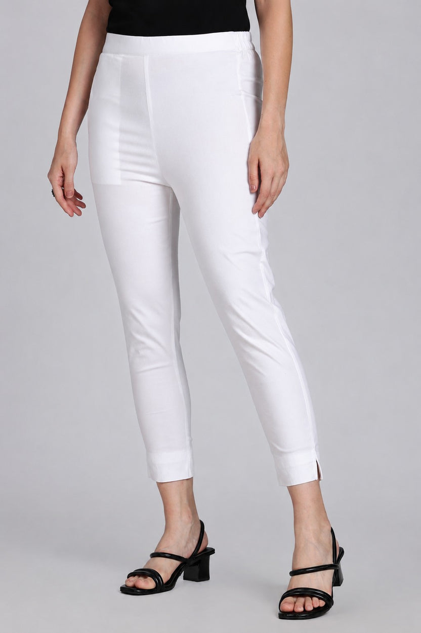 White Solid Slim Fit Pant for Women - Image 6