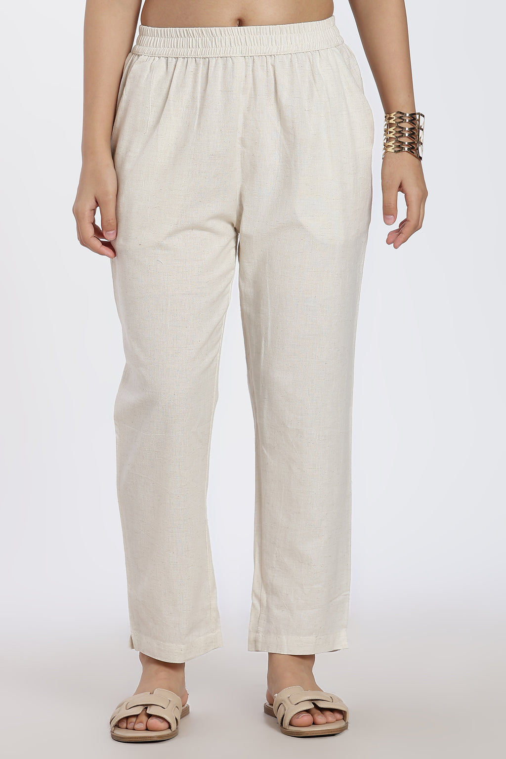 Beige Regular Fit Pant With 2 Pocket for Women - Image 2