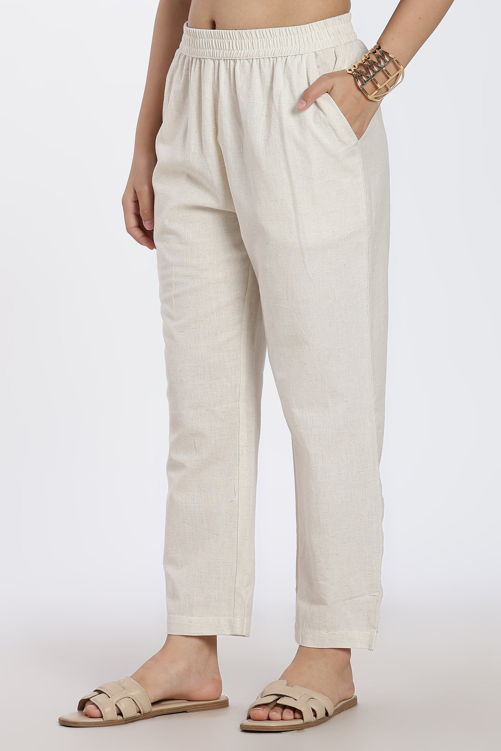 Beige Regular Fit Pant With 2 Pocket for Women - Image 4