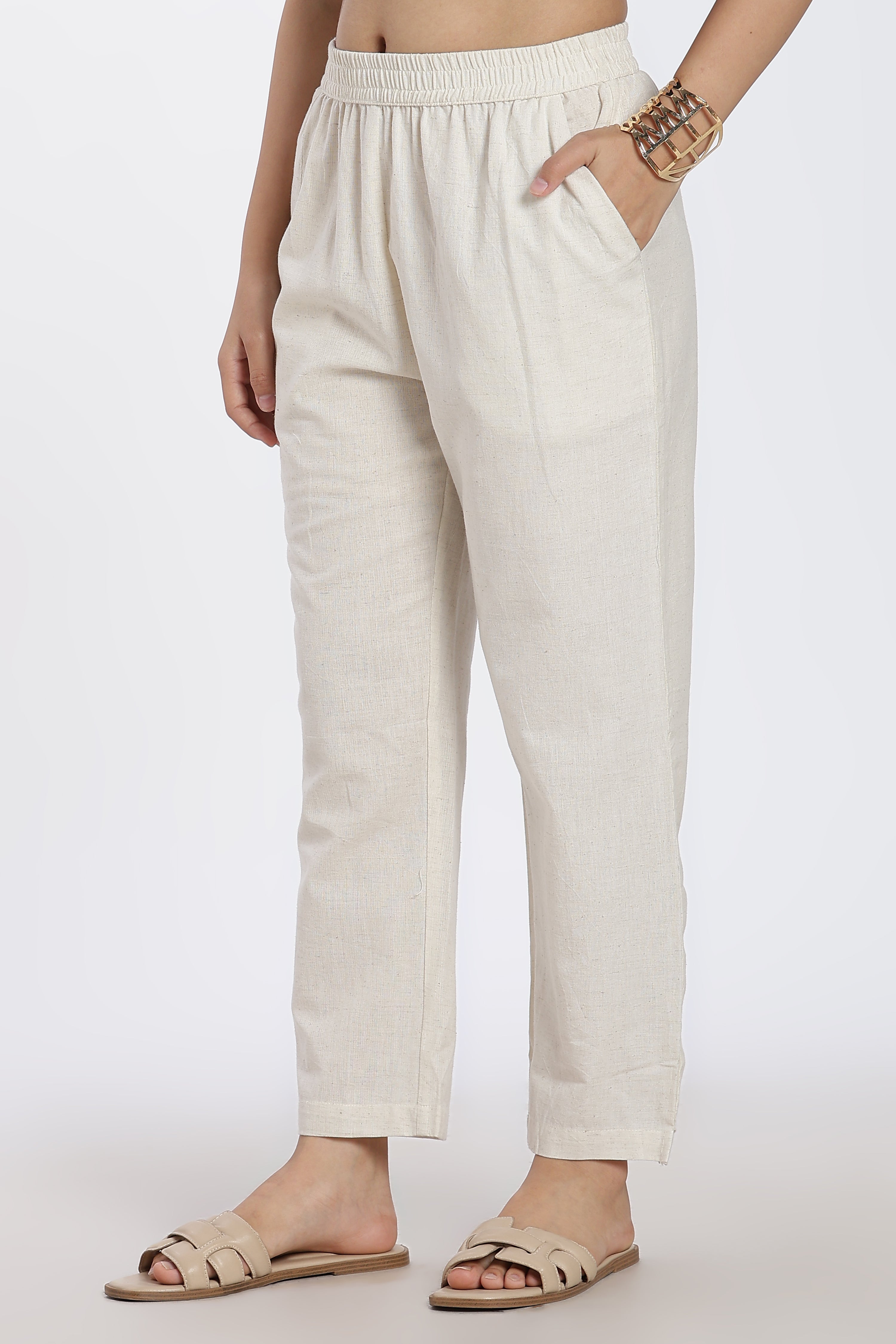 Beige Regular Fit Pant With 2 Pocket for Women - Image 4