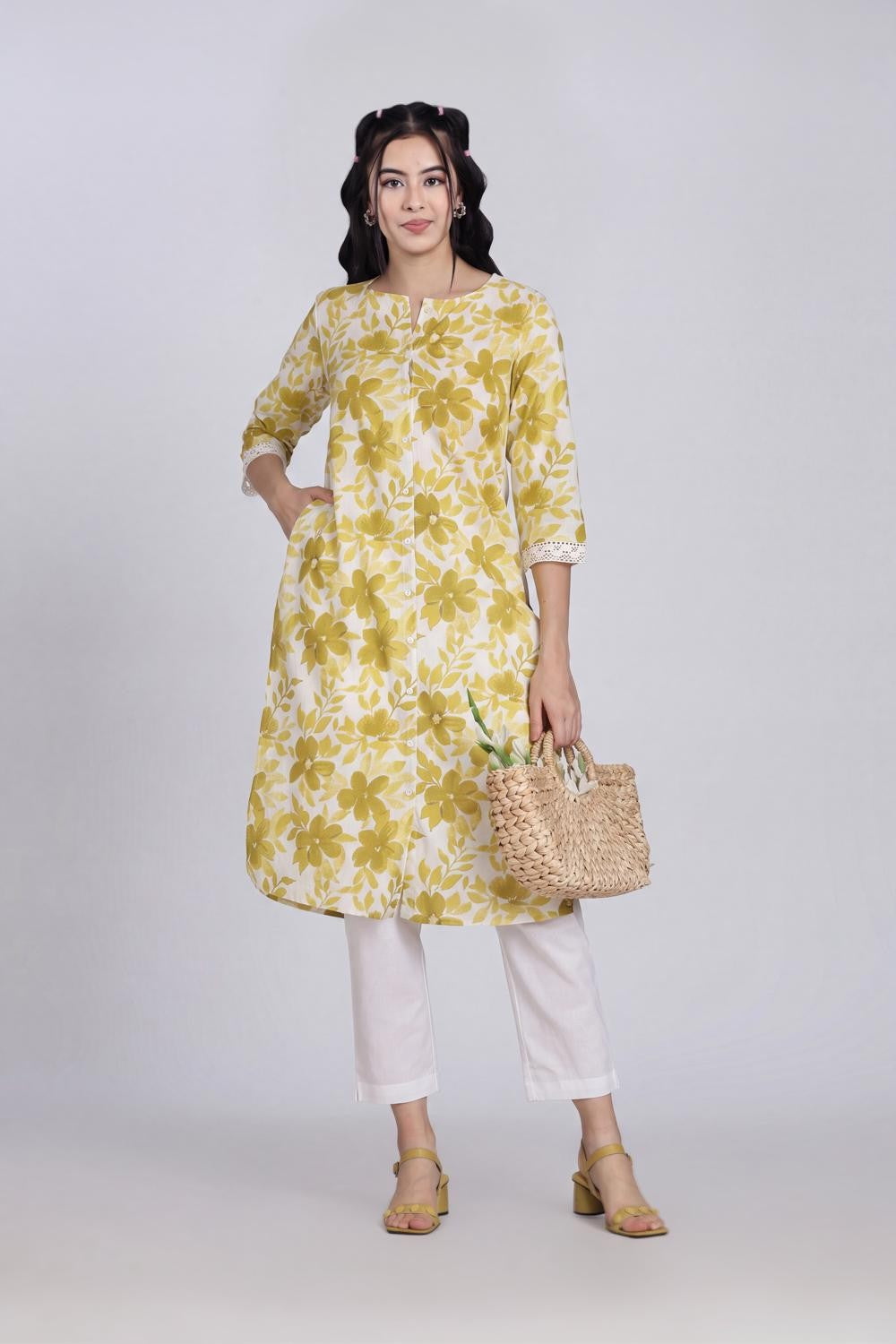 White Cotton Blend Solid Pant for Women - Image 1