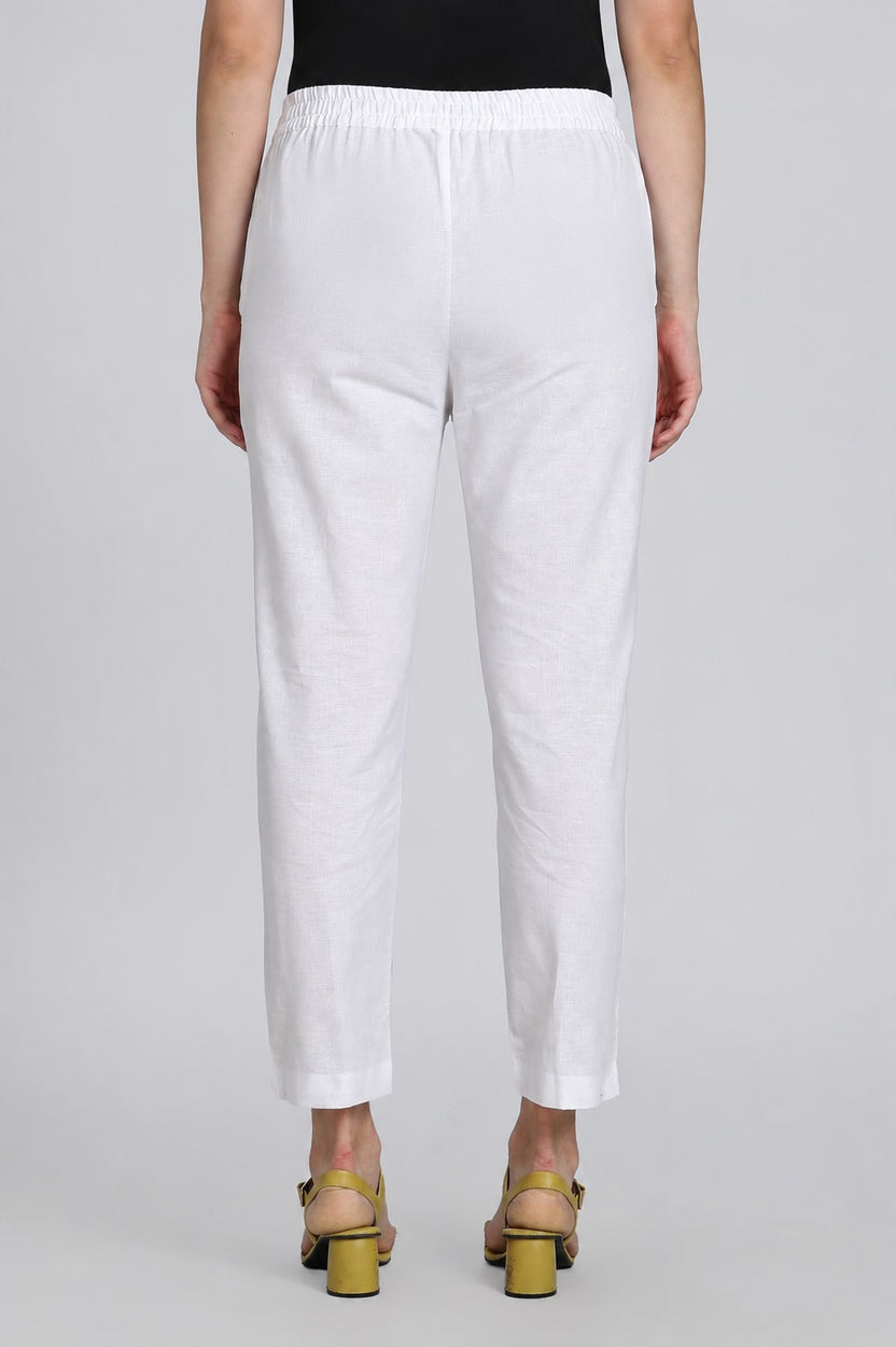 White Cotton Blend Solid Pant for Women - Image 5