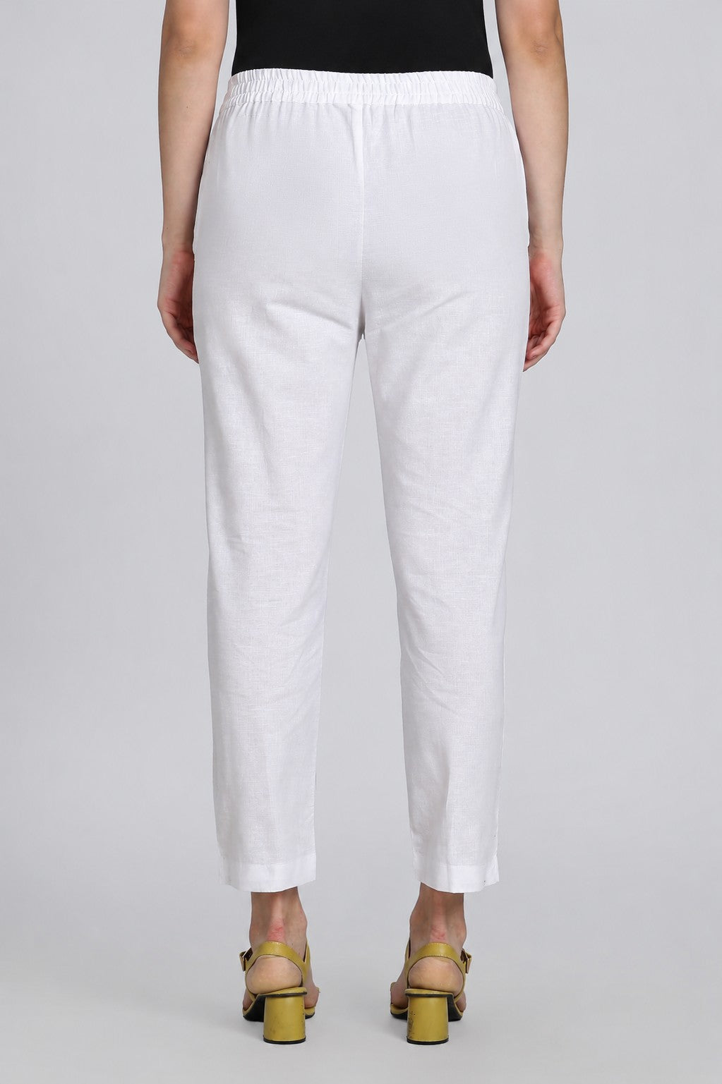 White Cotton Blend Solid Pant for Women - Image 5