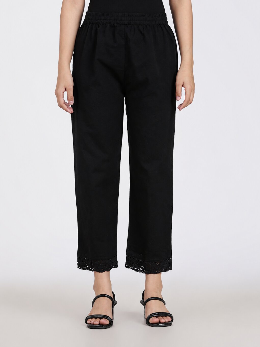 Black Mid Rise Regular Fit Ethnic Bottom for Women - Image 2