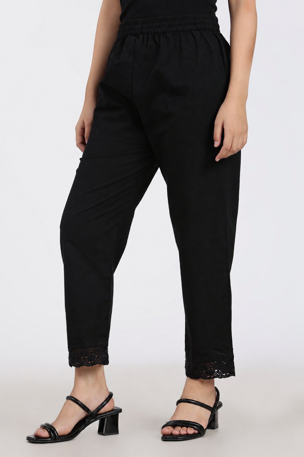 Black Mid Rise Regular Fit Ethnic Bottom for Women - Image 4