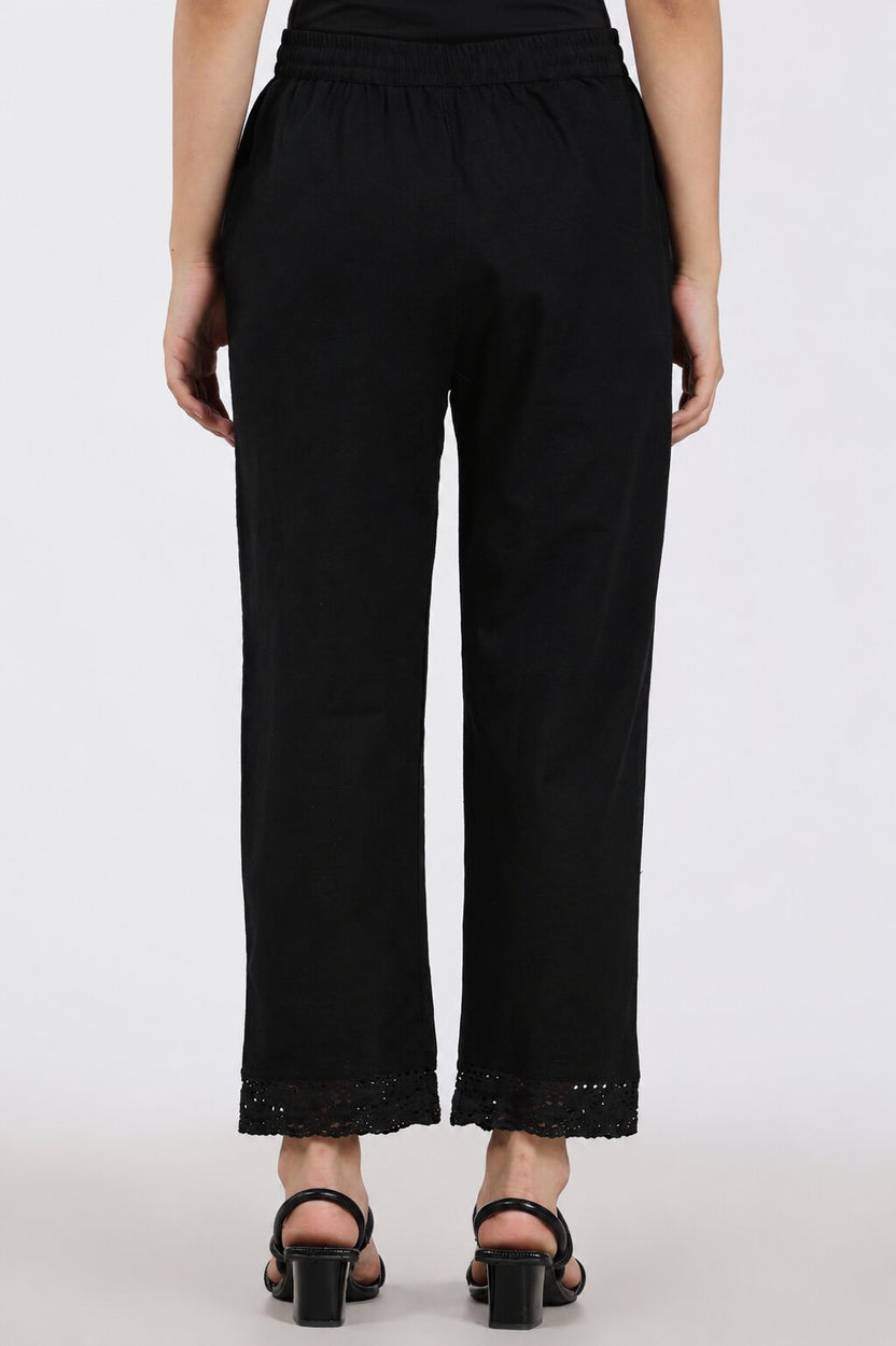 Black Mid Rise Regular Fit Ethnic Bottom for Women - Image 5