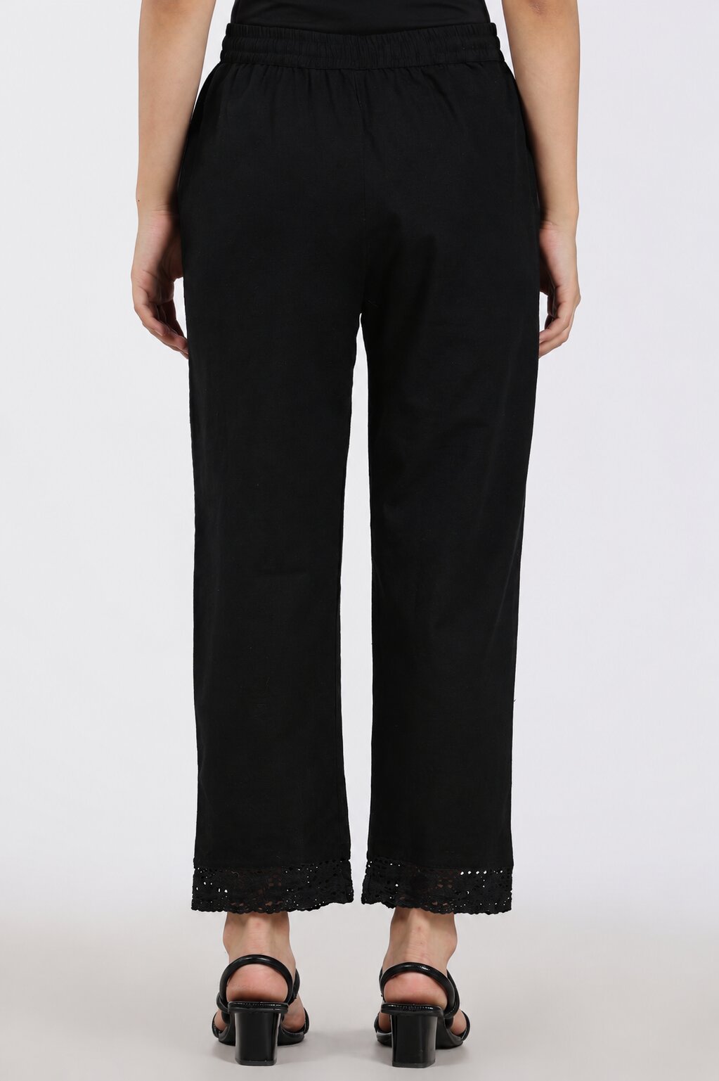 Black Mid Rise Regular Fit Ethnic Bottom for Women - Image 5