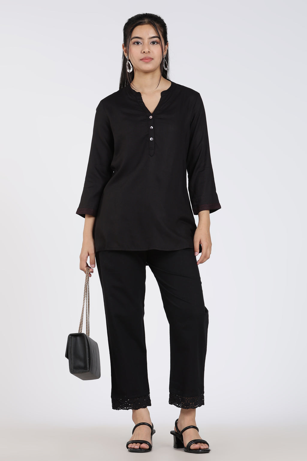 Black Mid Rise Regular Fit Ethnic Bottom for Women - Image 6
