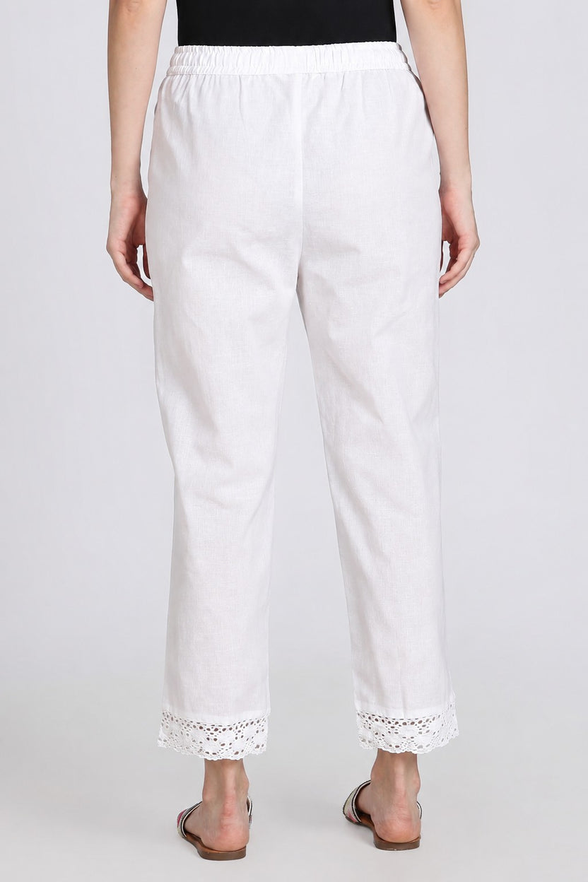 White Solid Lace Design Pant for Women - Image 5