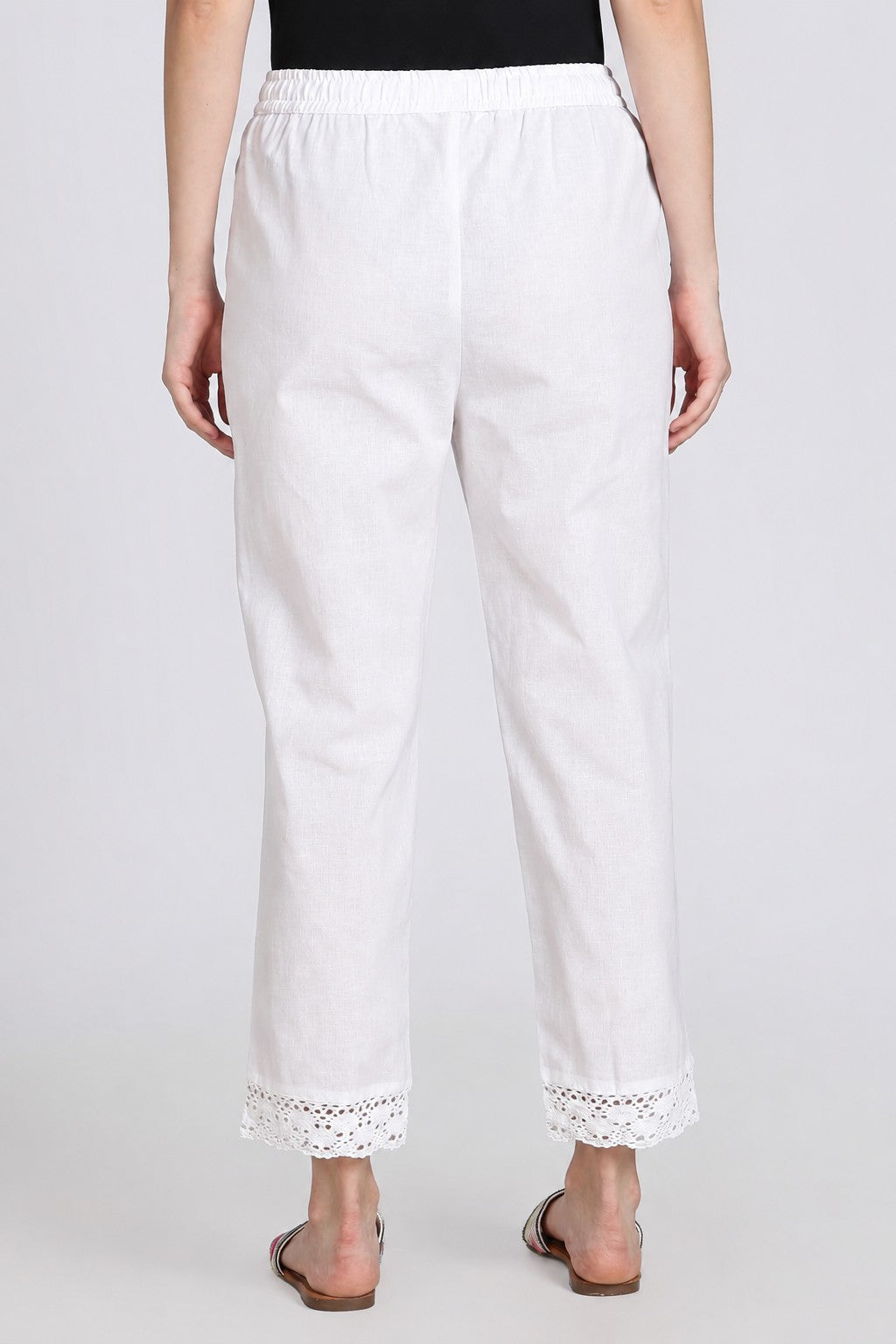 White Solid Lace Design Pant for Women - Image 5