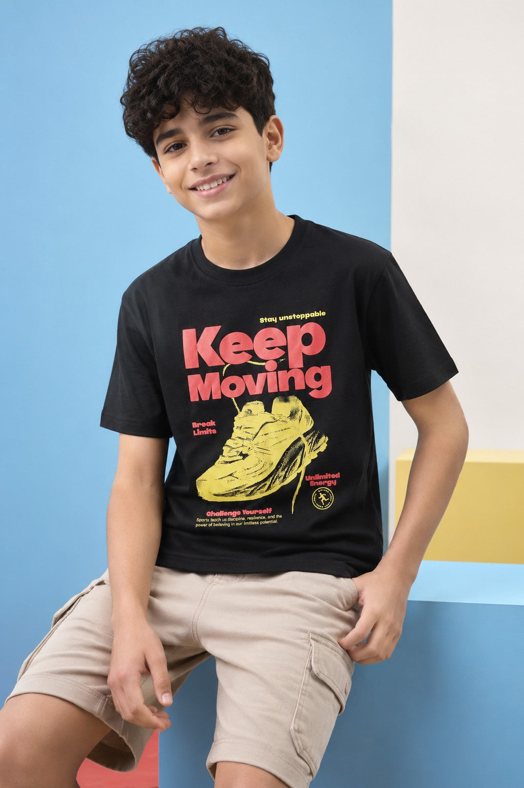 Black Graphic Regular Fit T-Shirt for Boys - Image 1