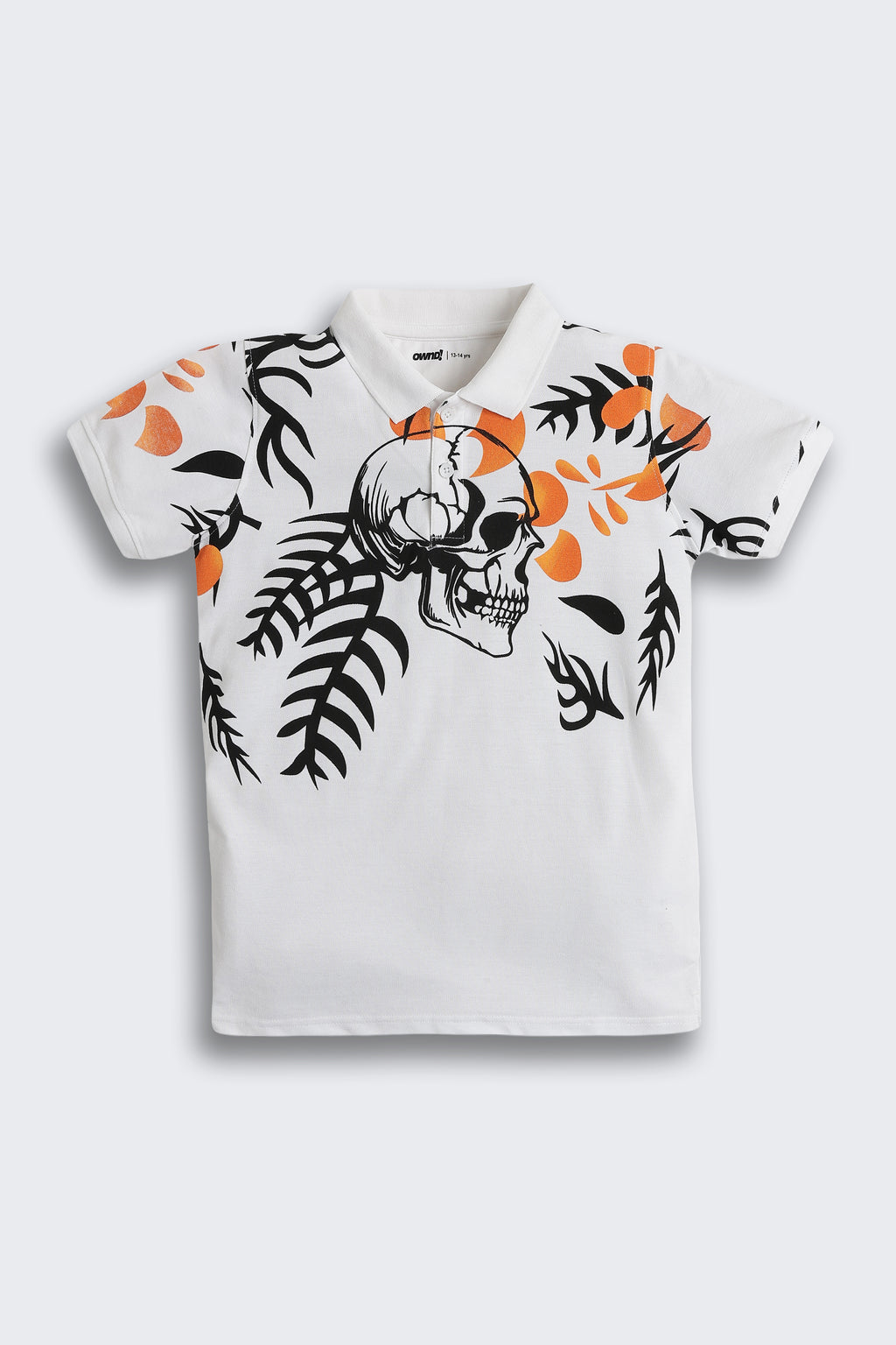 White Graphic Printed Regular Fit Polo T-Shirt for Tweens Boys - Image 2