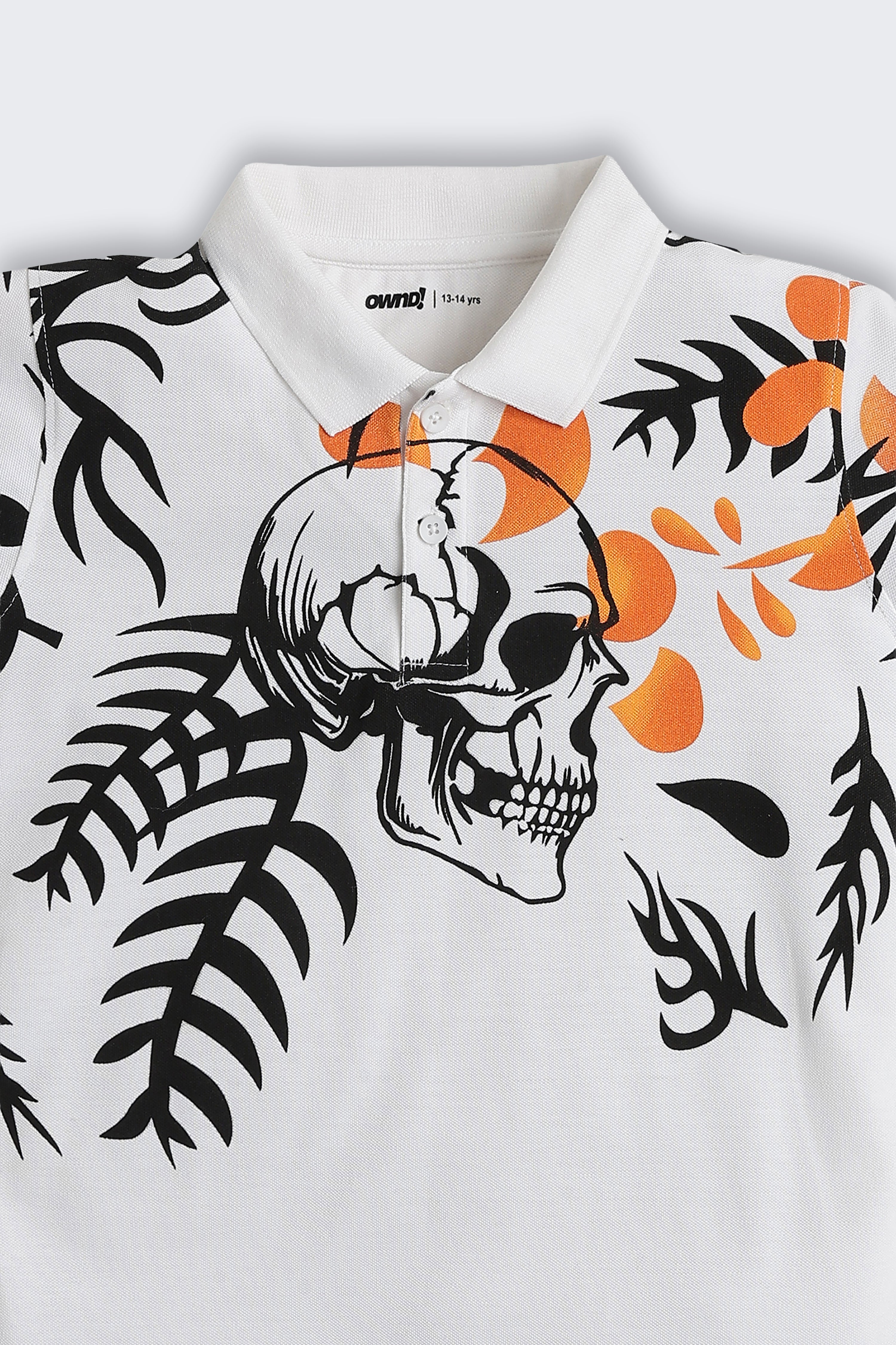 White Graphic Printed Regular Fit Polo T-Shirt for Tweens Boys - Image 4