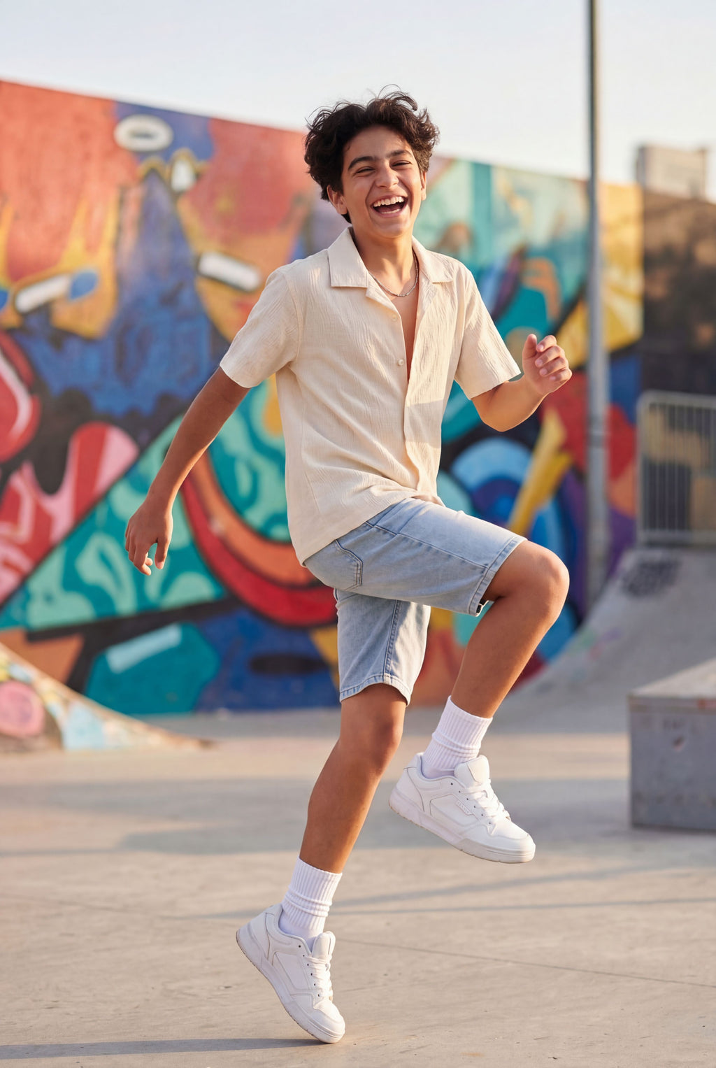 Beige Textured Regular Fit Shirt For Tweens Boys - Image 1